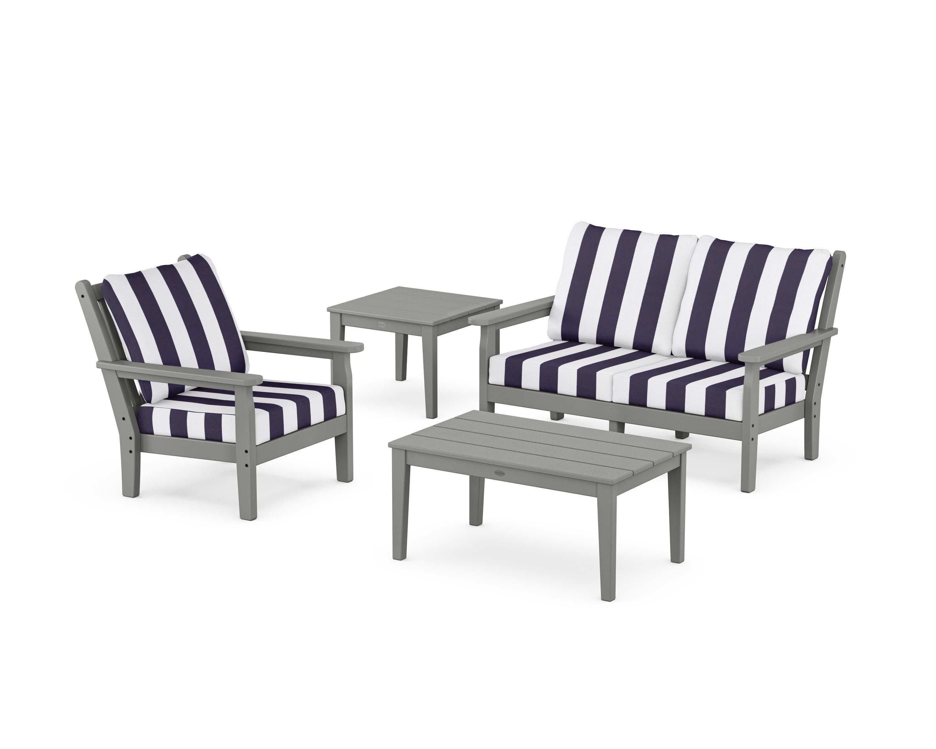 Chippendale 4-Piece Deep Seating Set in Slate Grey / Cabana Stripe Navy