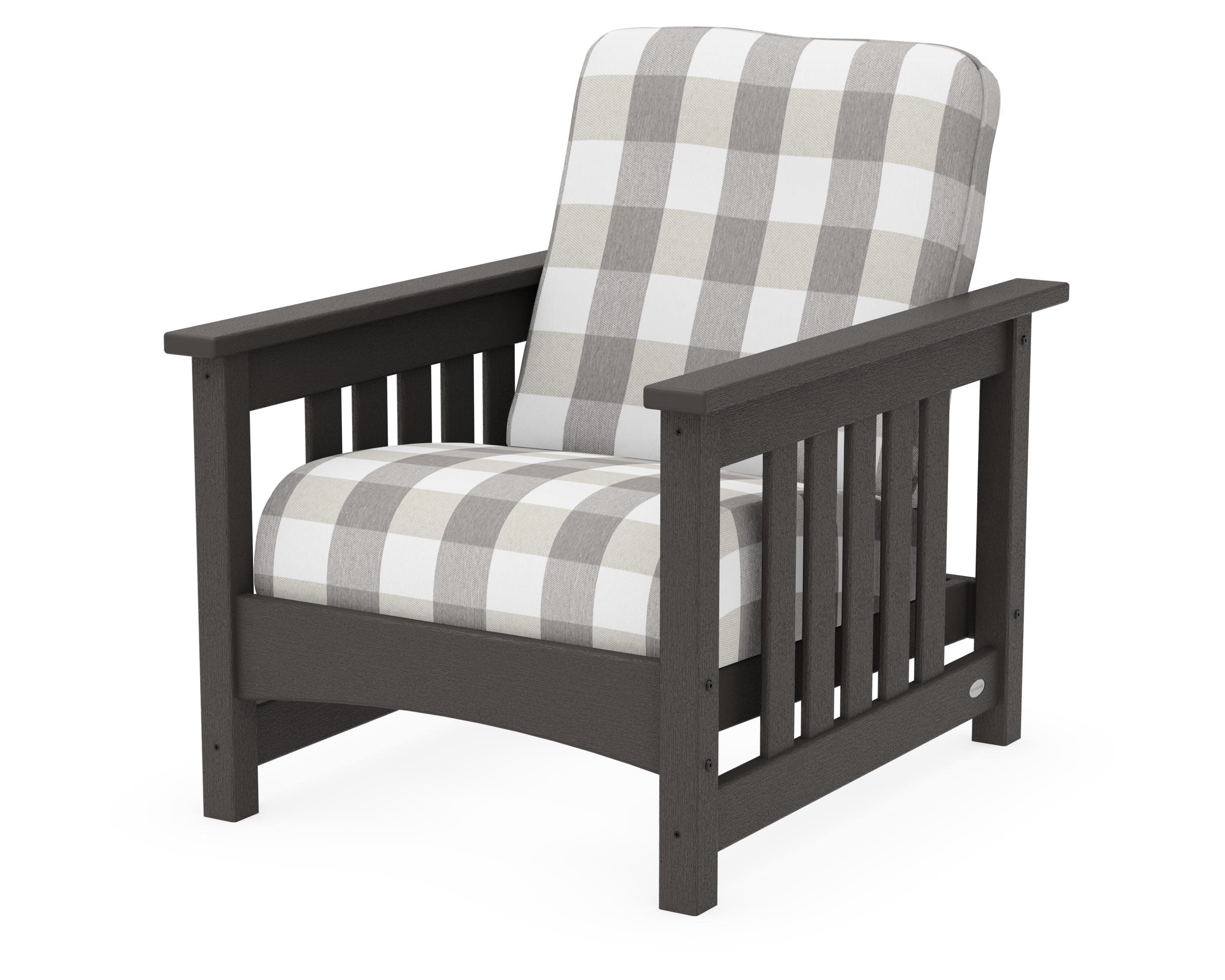 Club Mission Chair in Vintage Coffee / Buffalo Plaid Grey Mist