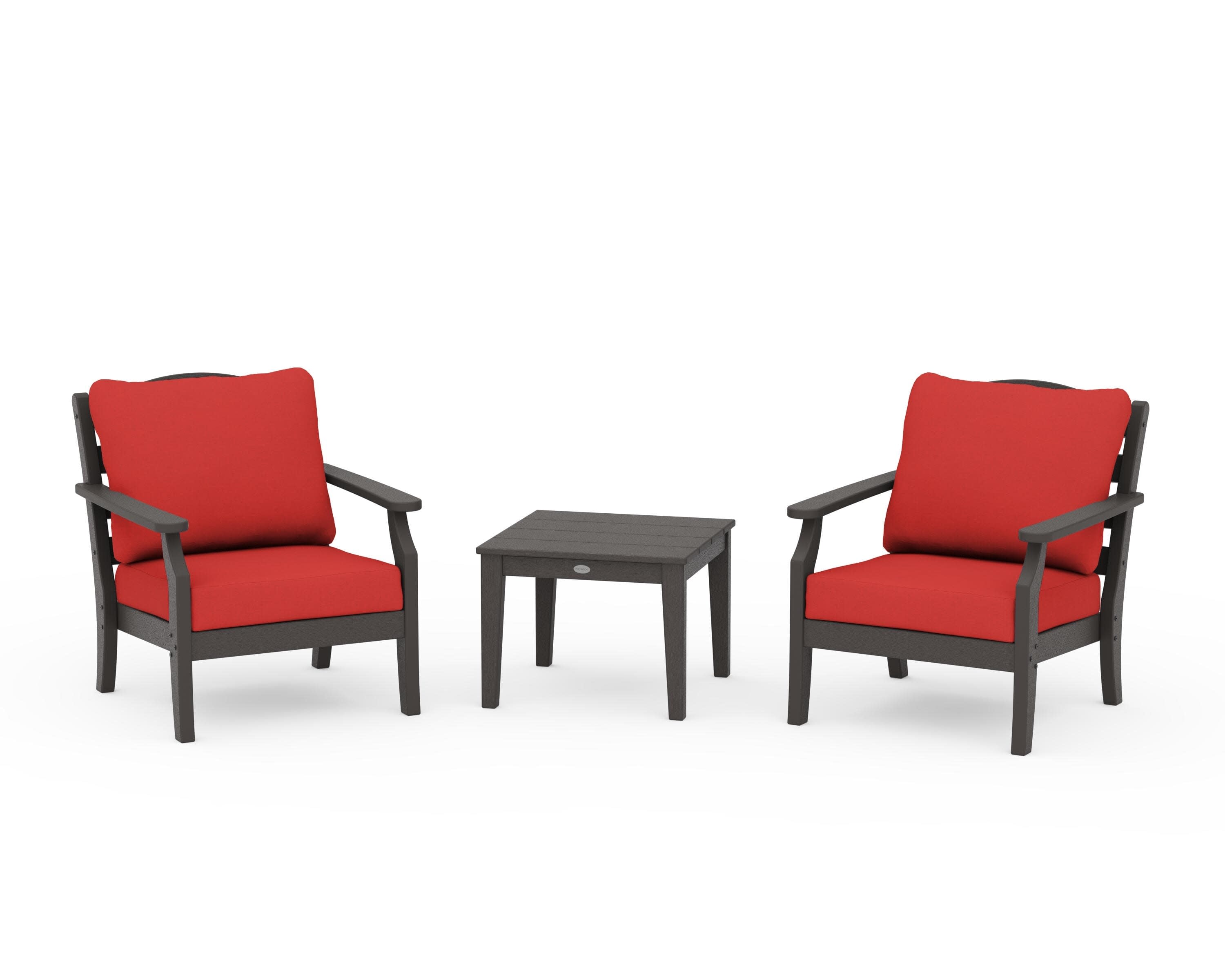 Savannah 3-Piece Deep Seating Set in Vintage Coffee / Crimson Linen