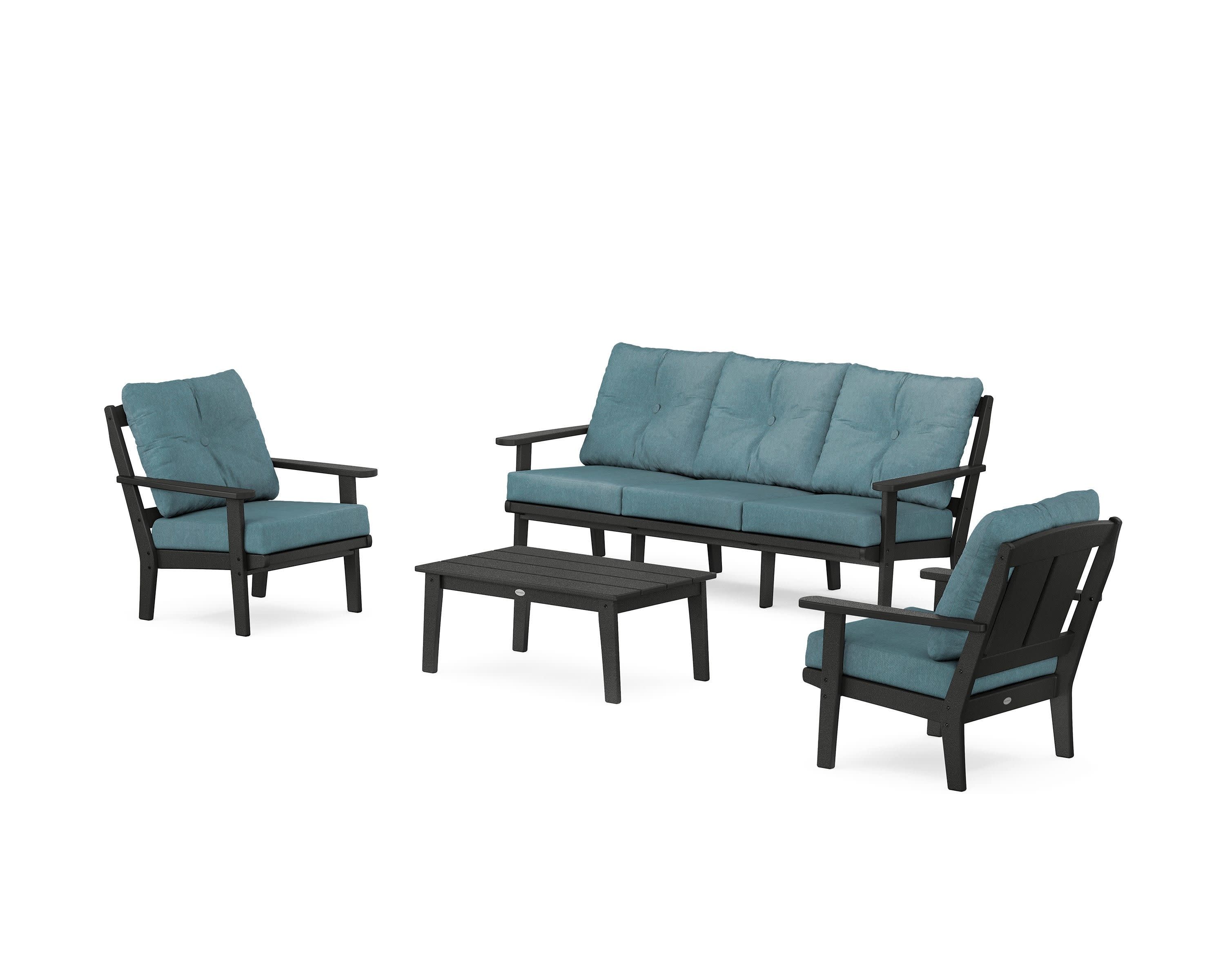 Mission 4-Piece Deep Seating Set with Sofa in Black / Ocean Teal