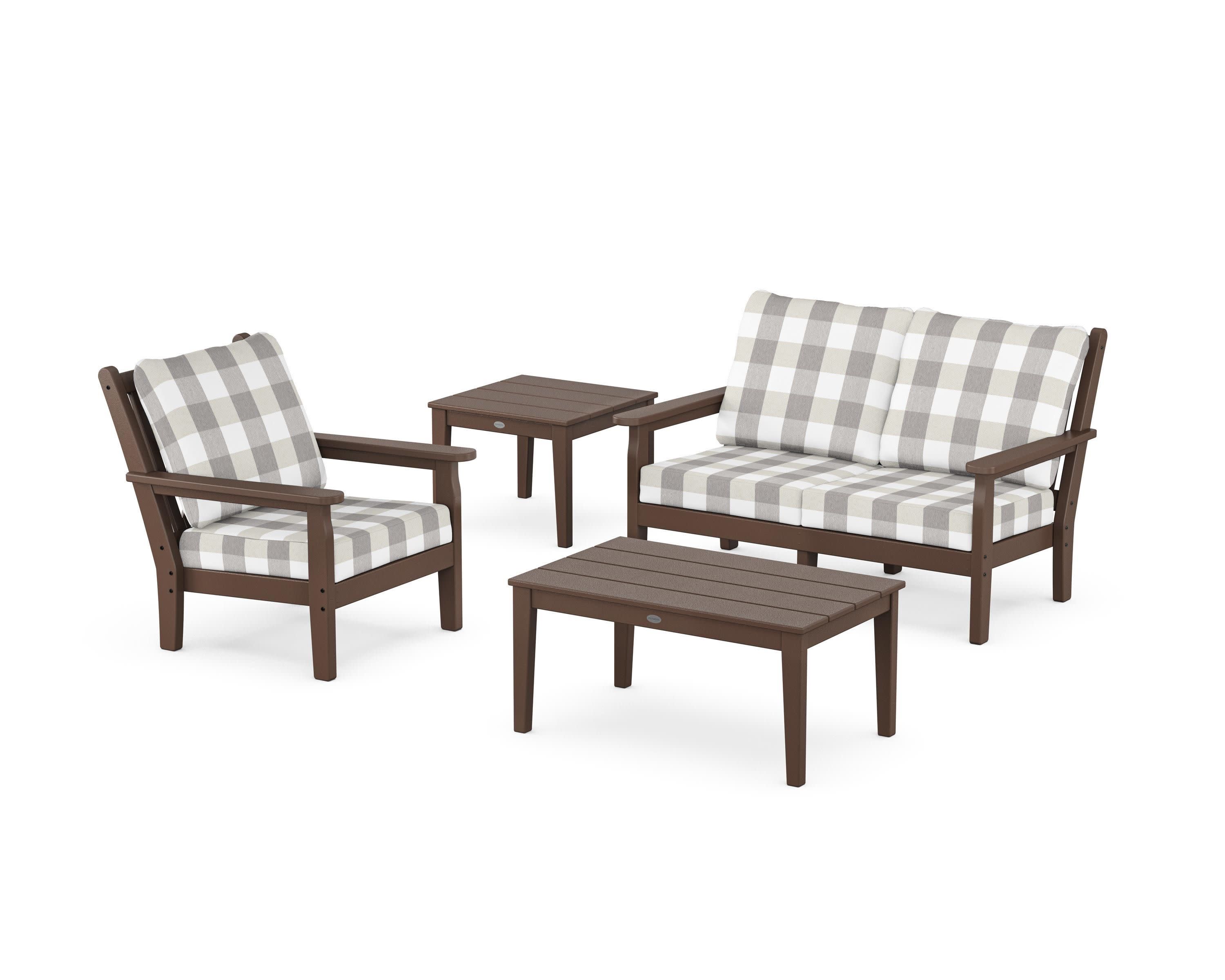 Chippendale 4-Piece Deep Seating Set in Mahogany / Buffalo Plaid Grey Mist