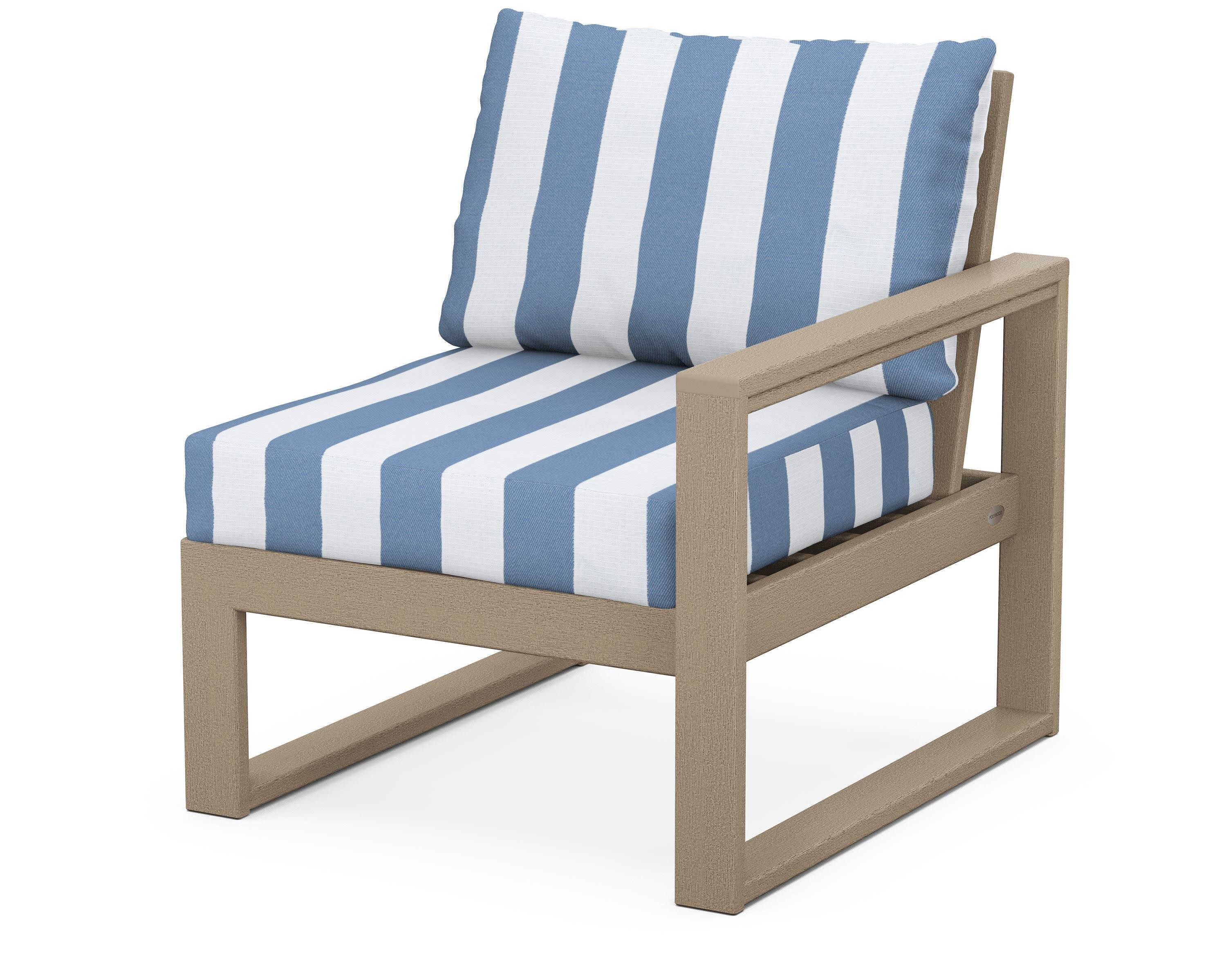 EDGE Modular Right Arm Chair in Vintage Sahara / Cabana Stripe Sky Blue