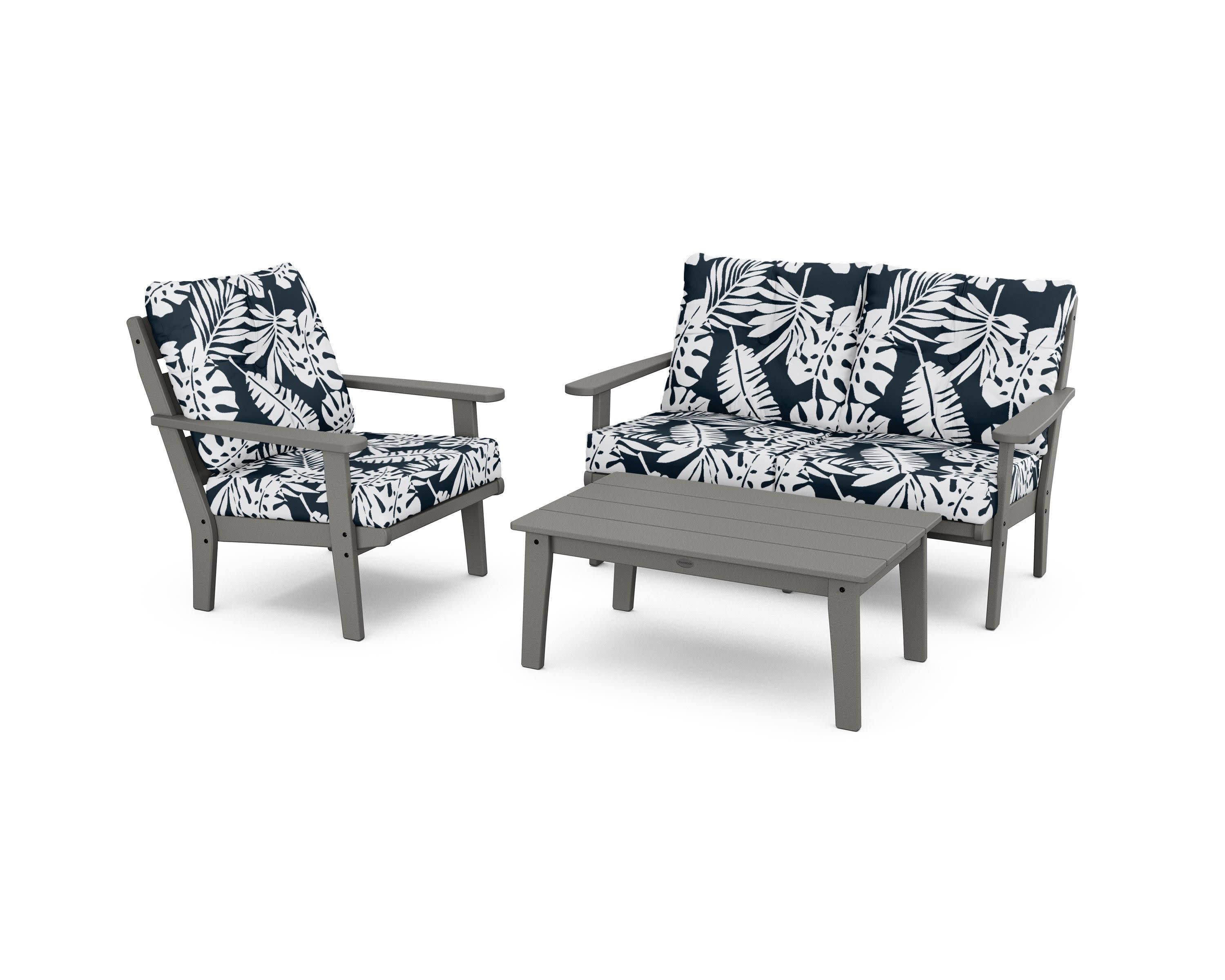 Lakeside 3-Piece Deep Seating Set in Slate Grey / Leaf Marine Indigo