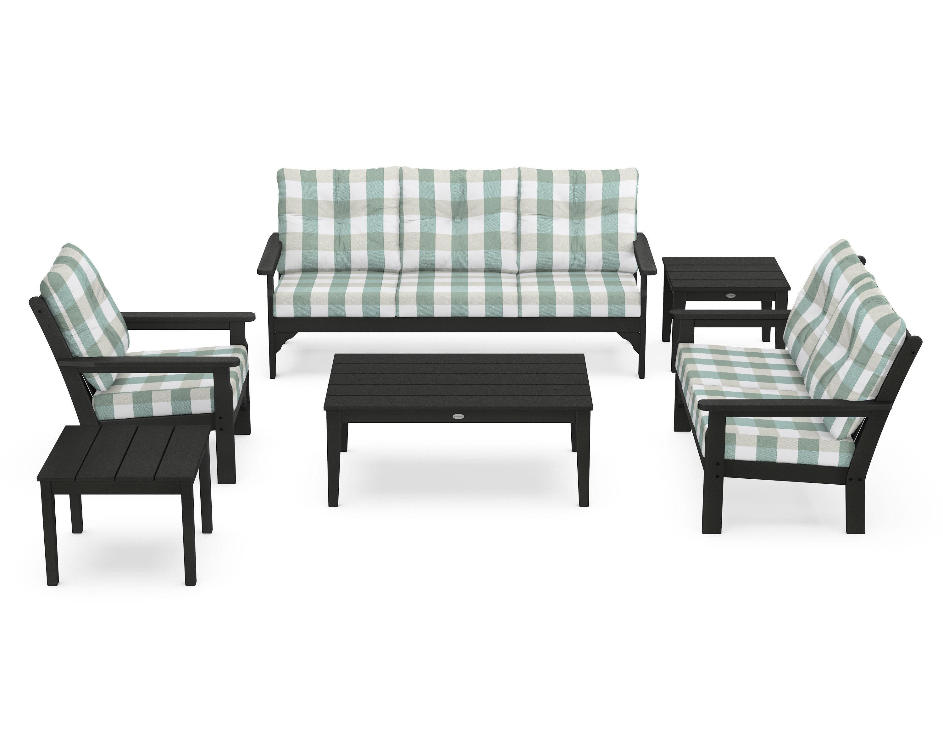 Vineyard 6-Piece Deep Seating Set in Green / Buffalo Plaid Glacier Spa