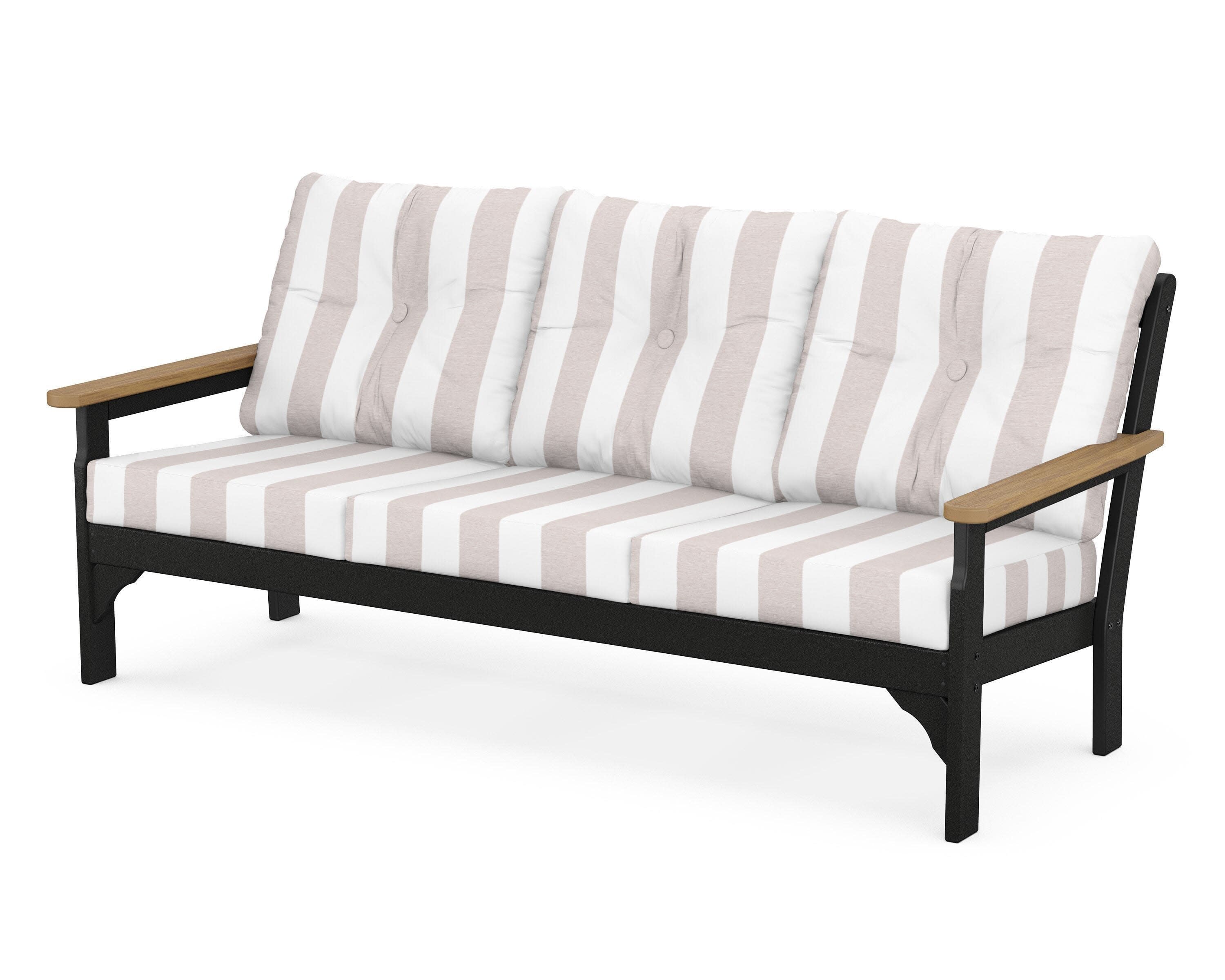 Vineyard Deep Seating Sofa in Black / Natural / Cabana Stripe Dune Burlap