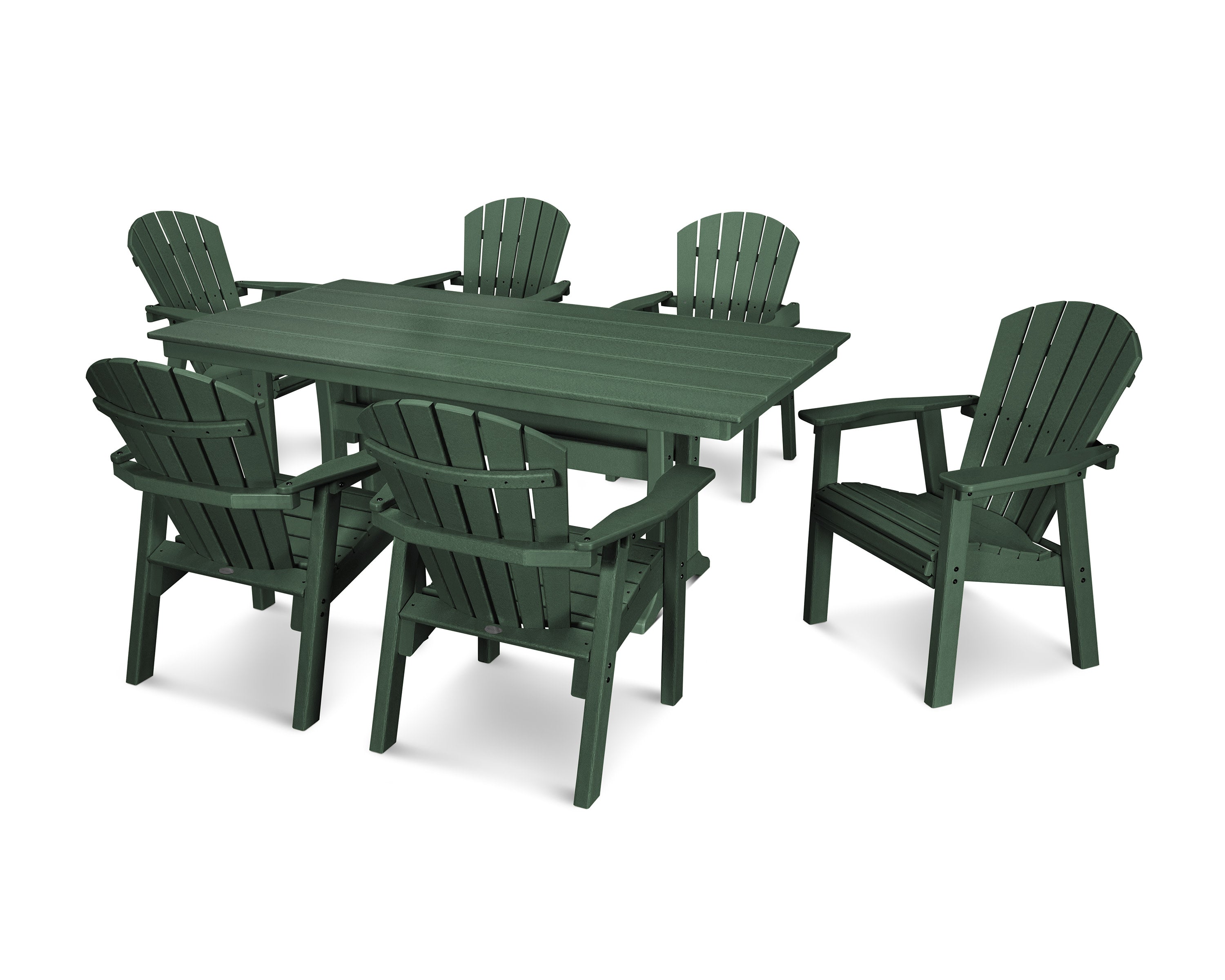 Seashell 7-Piece Farmhouse Dining Set with Trestle Legs in Green