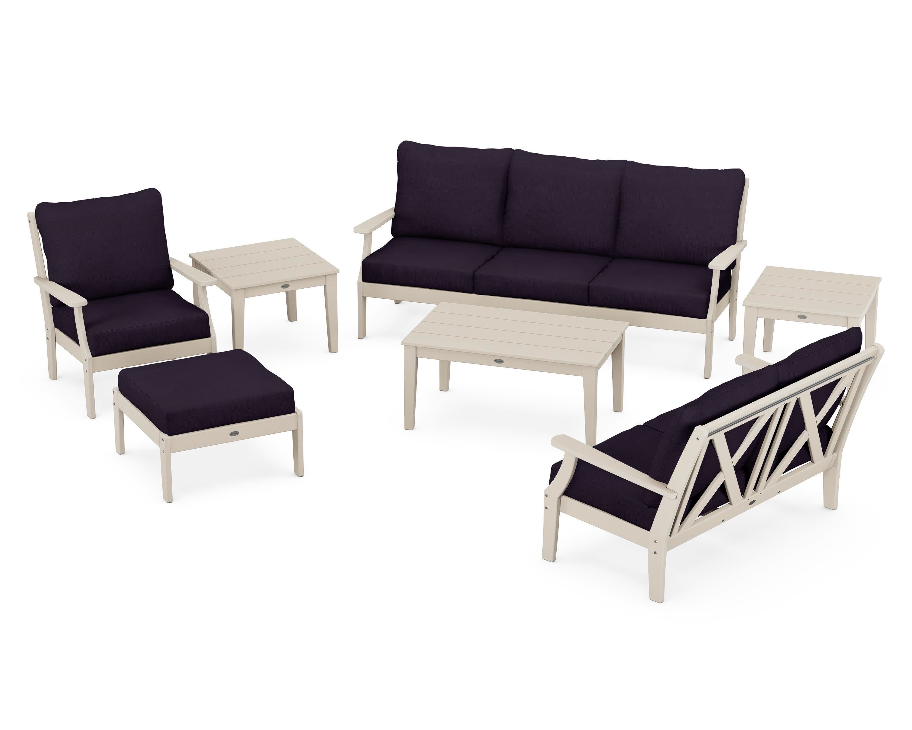 Braxton 7-Piece Deep Seating Set in Sand / Navy Linen