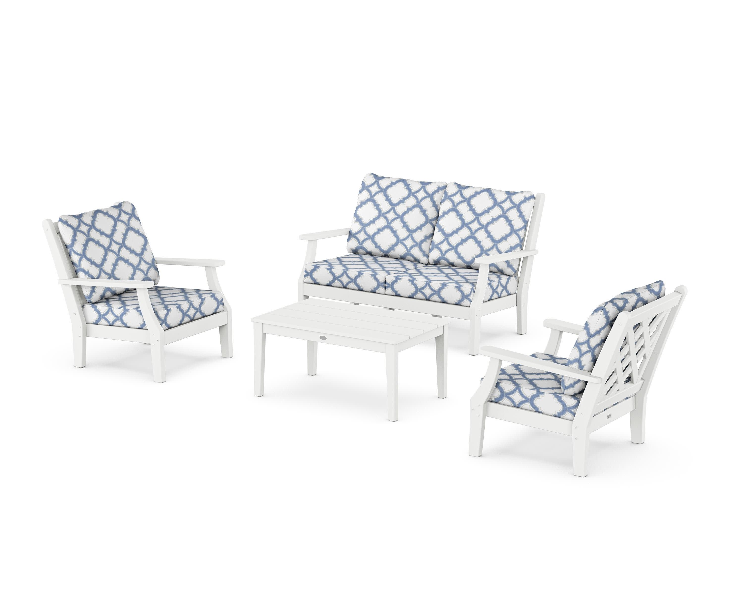 Wovendale 4-Piece Deep Seating Set with Loveseat in White / Trellis Sky Blue