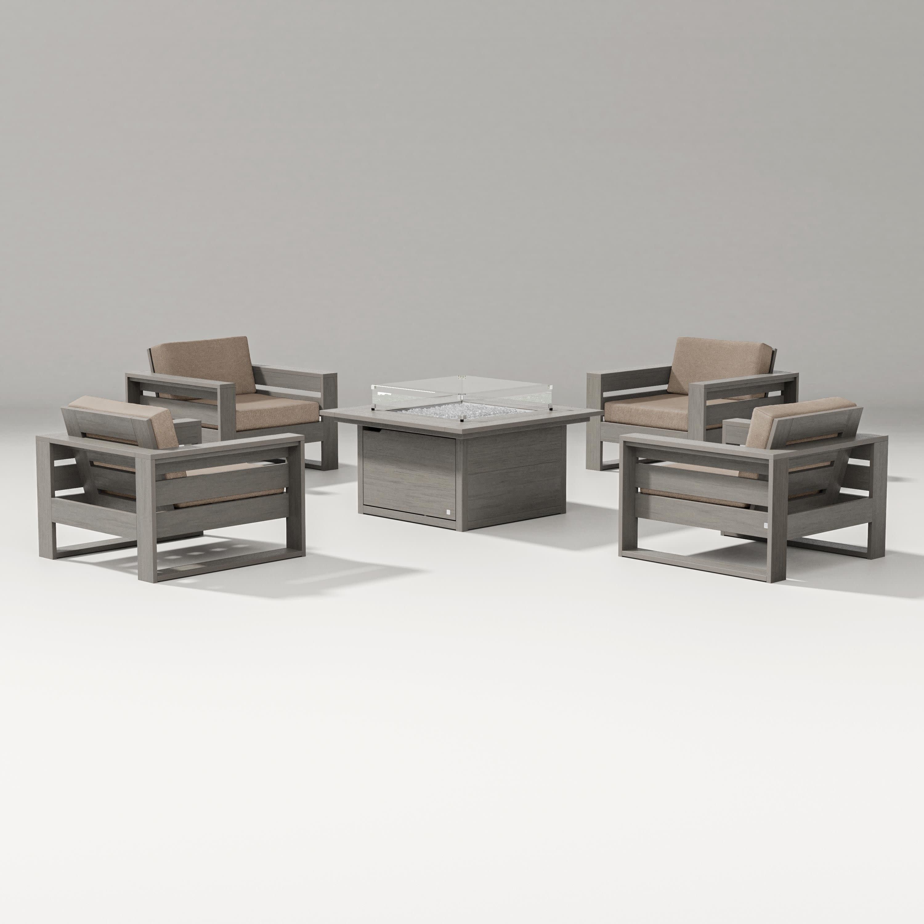Latitude 5-Piece Lounge Fire Table Set in Driftwood / Spiced Burlap