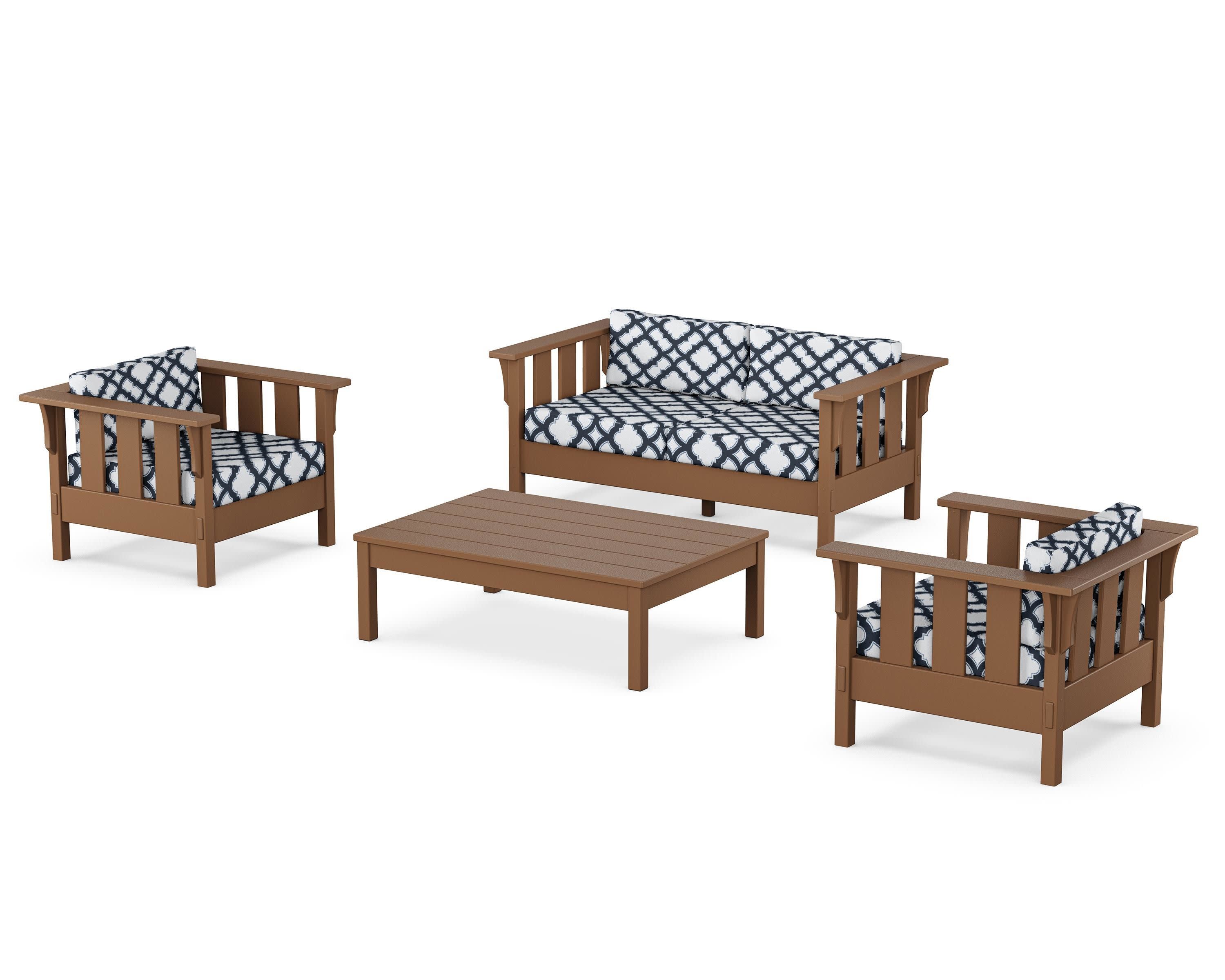 Acadia 4-Piece Deep Seating Set with Loveseat in Teak / Trellis Marine Indigo