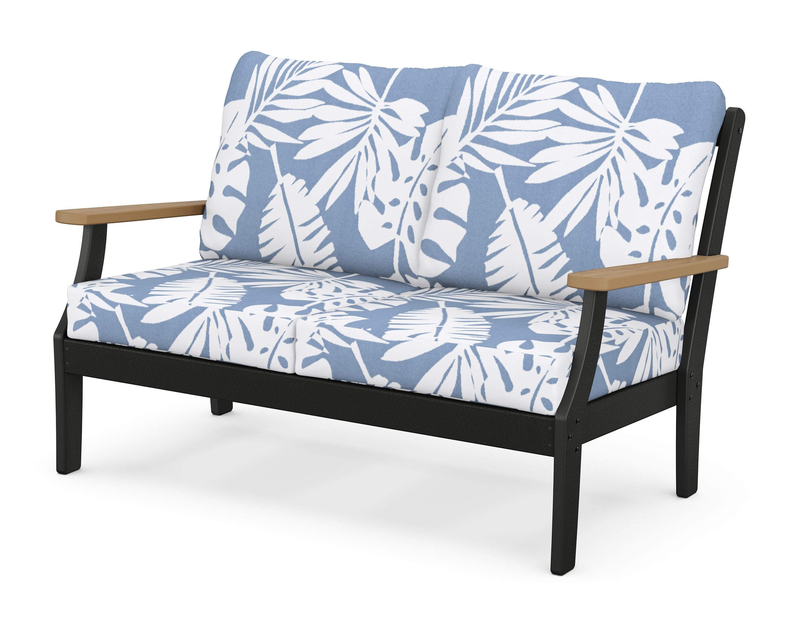 Braxton Deep Seating Loveseat in Black / Natural / Leaf Sky Blue