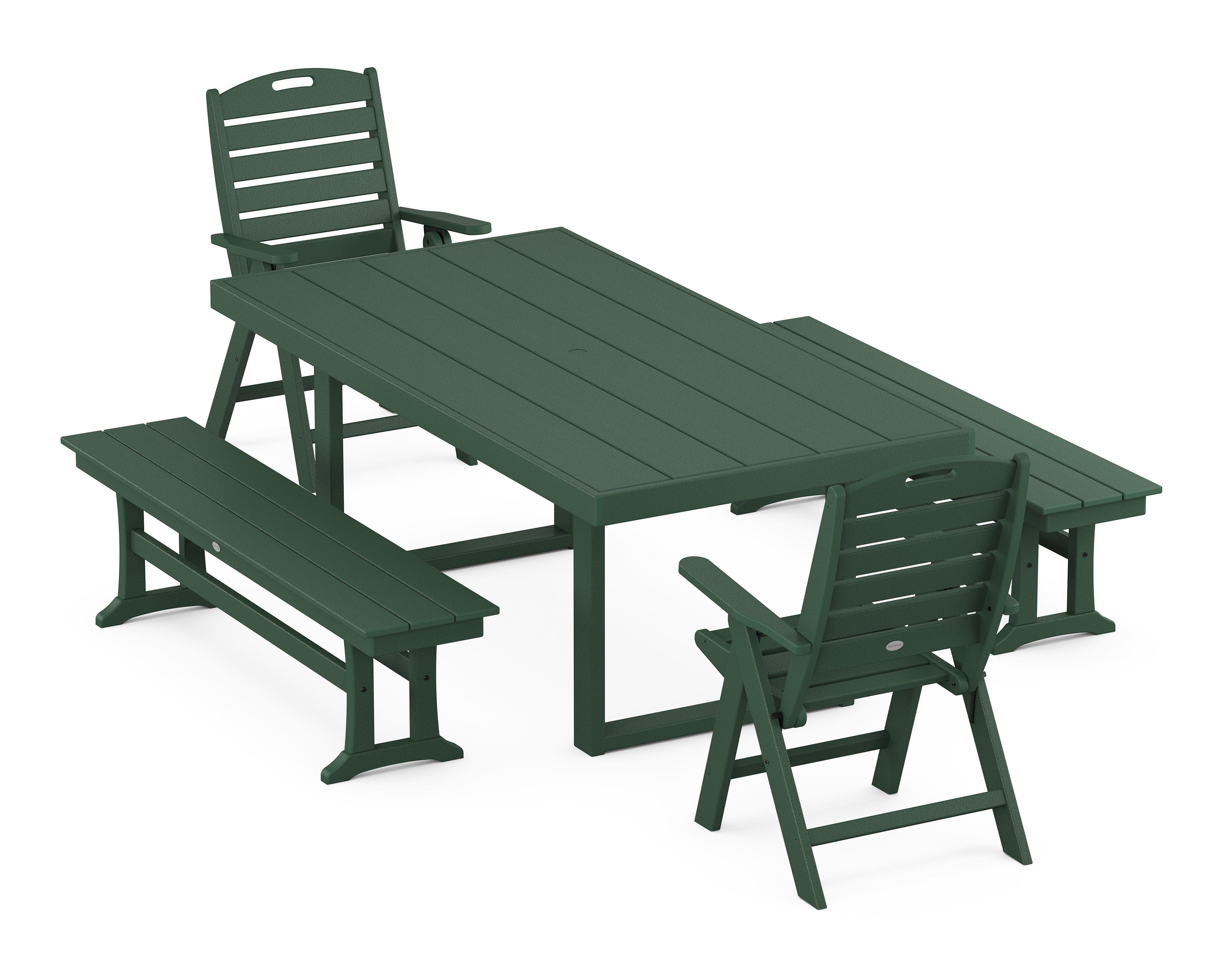 Nautical Folding Highback 5-Piece Dining Set with Trestle Legs in Green