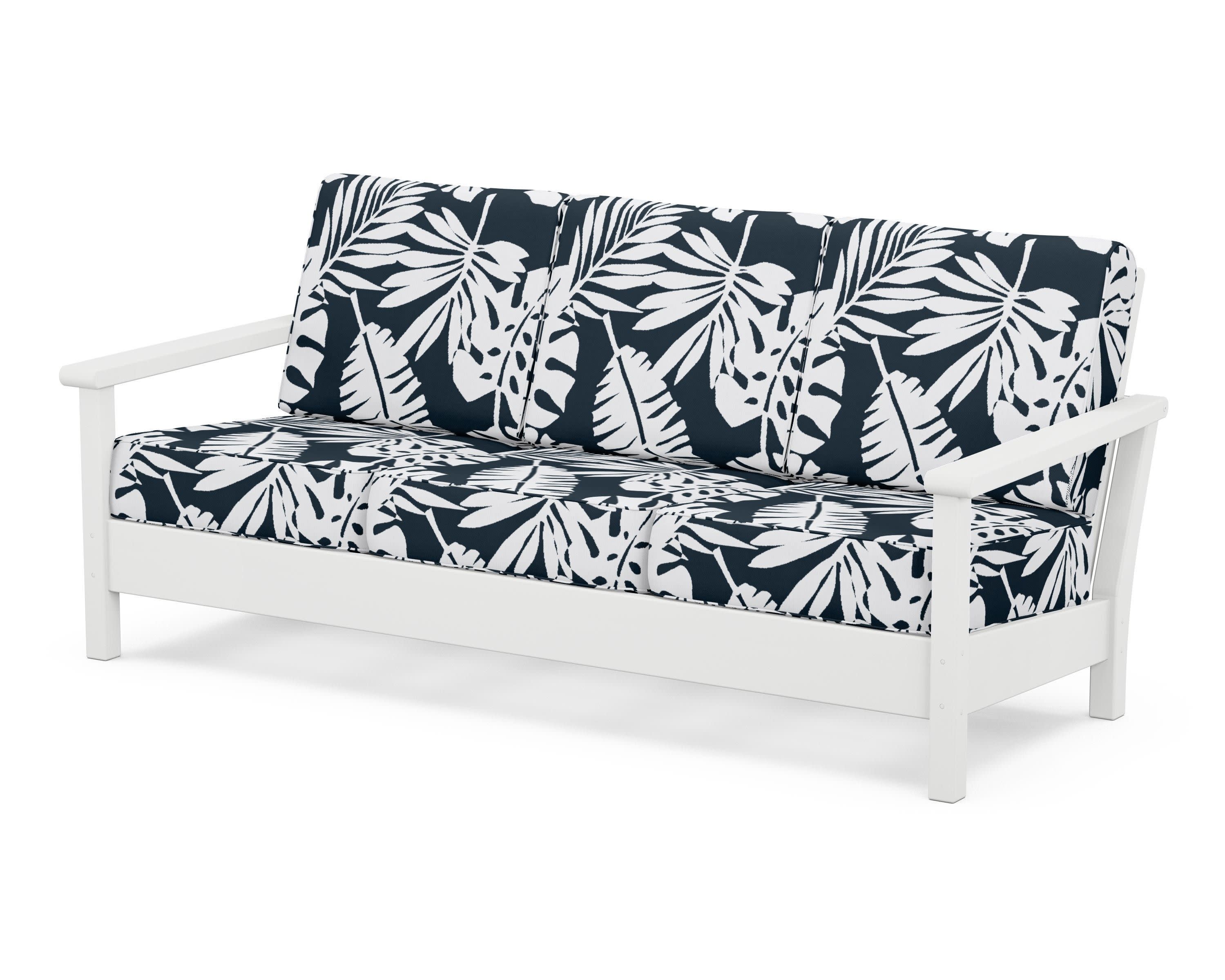 Harbour Deep Seating Sofa in White / Leaf Marine Indigo