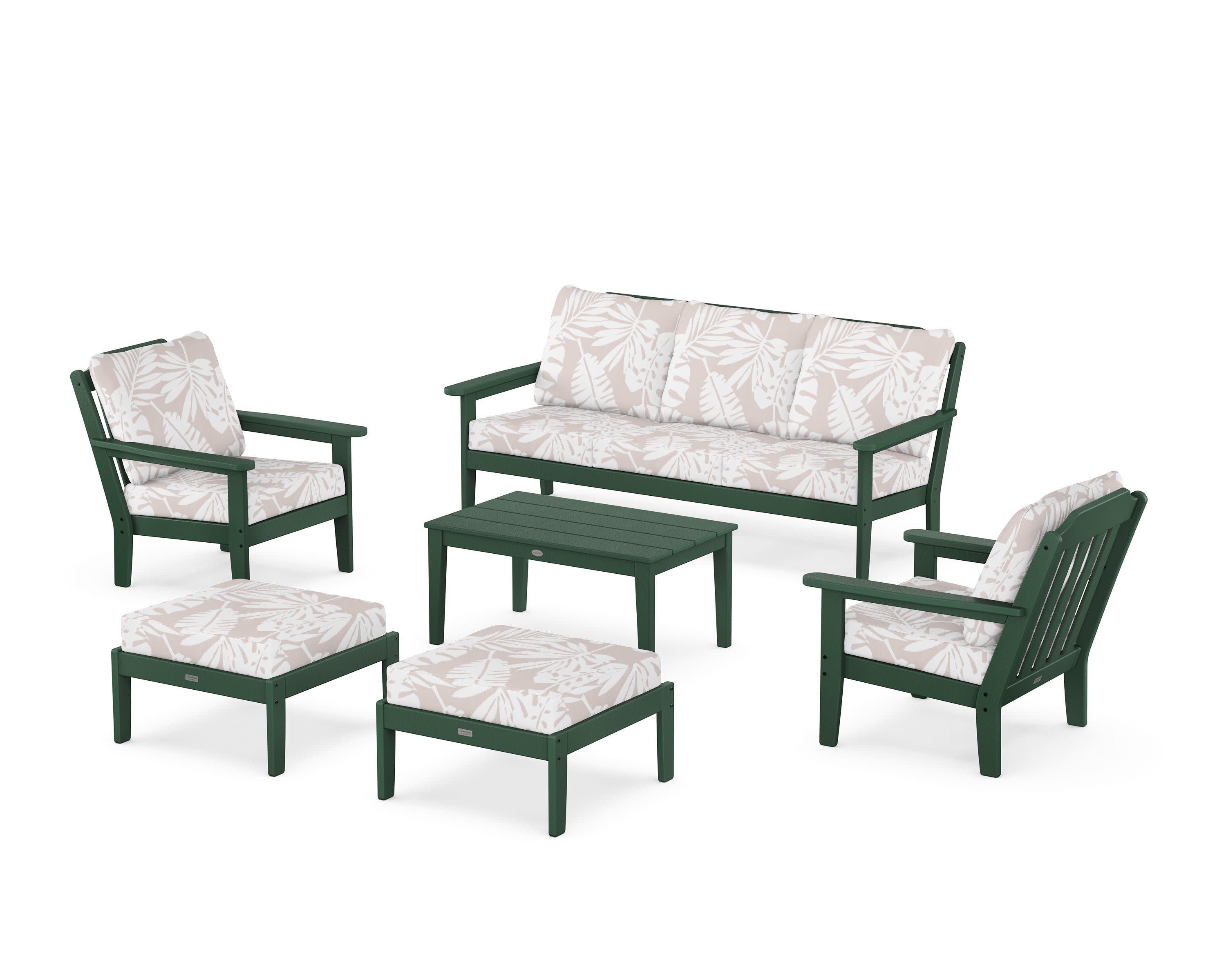Cottage 6-Piece Lounge Sofa Set in Green / Leaf Dune Burlap