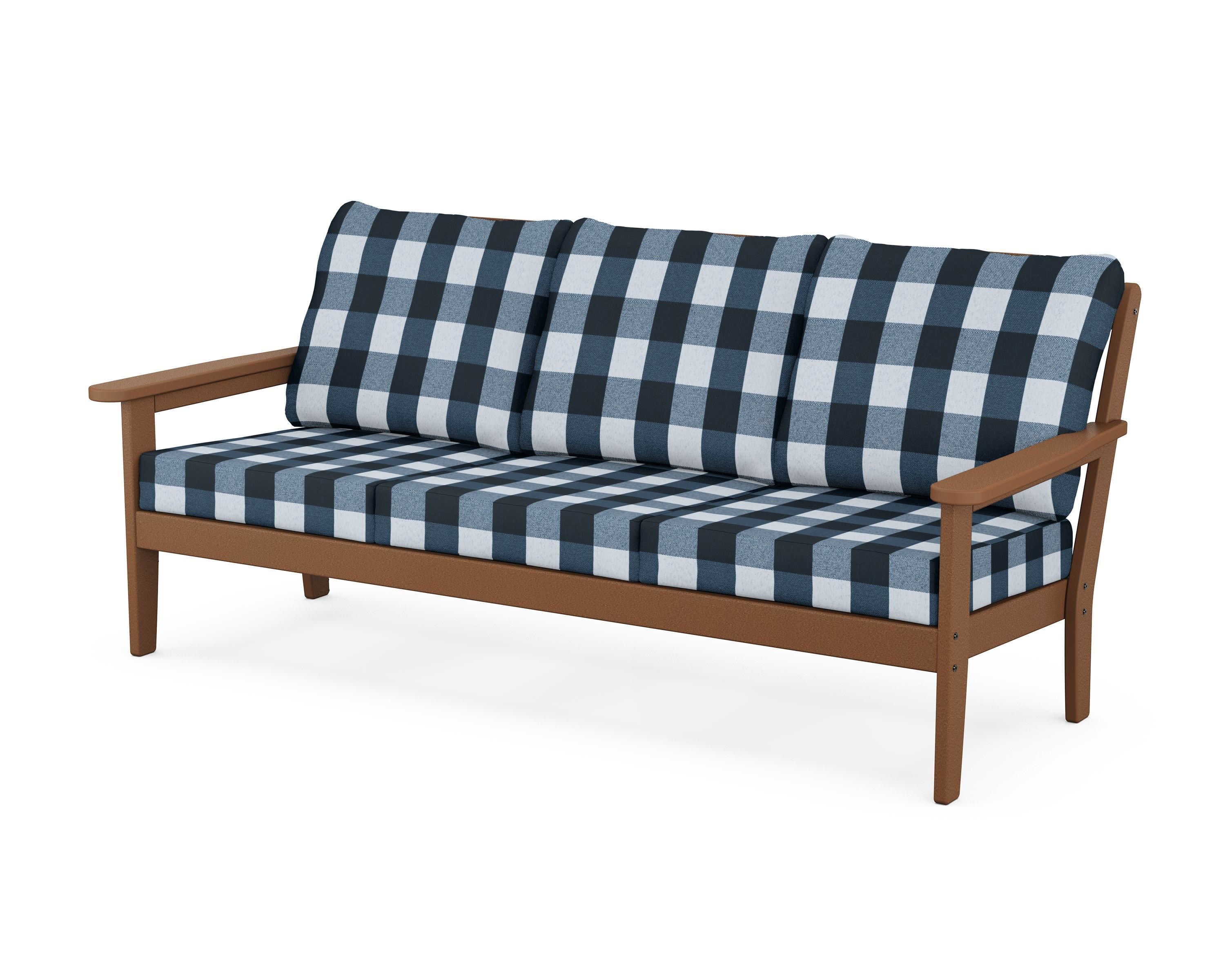 Cottage Deep Seating Sofa in Teak / Buffalo Plaid Marine Indigo