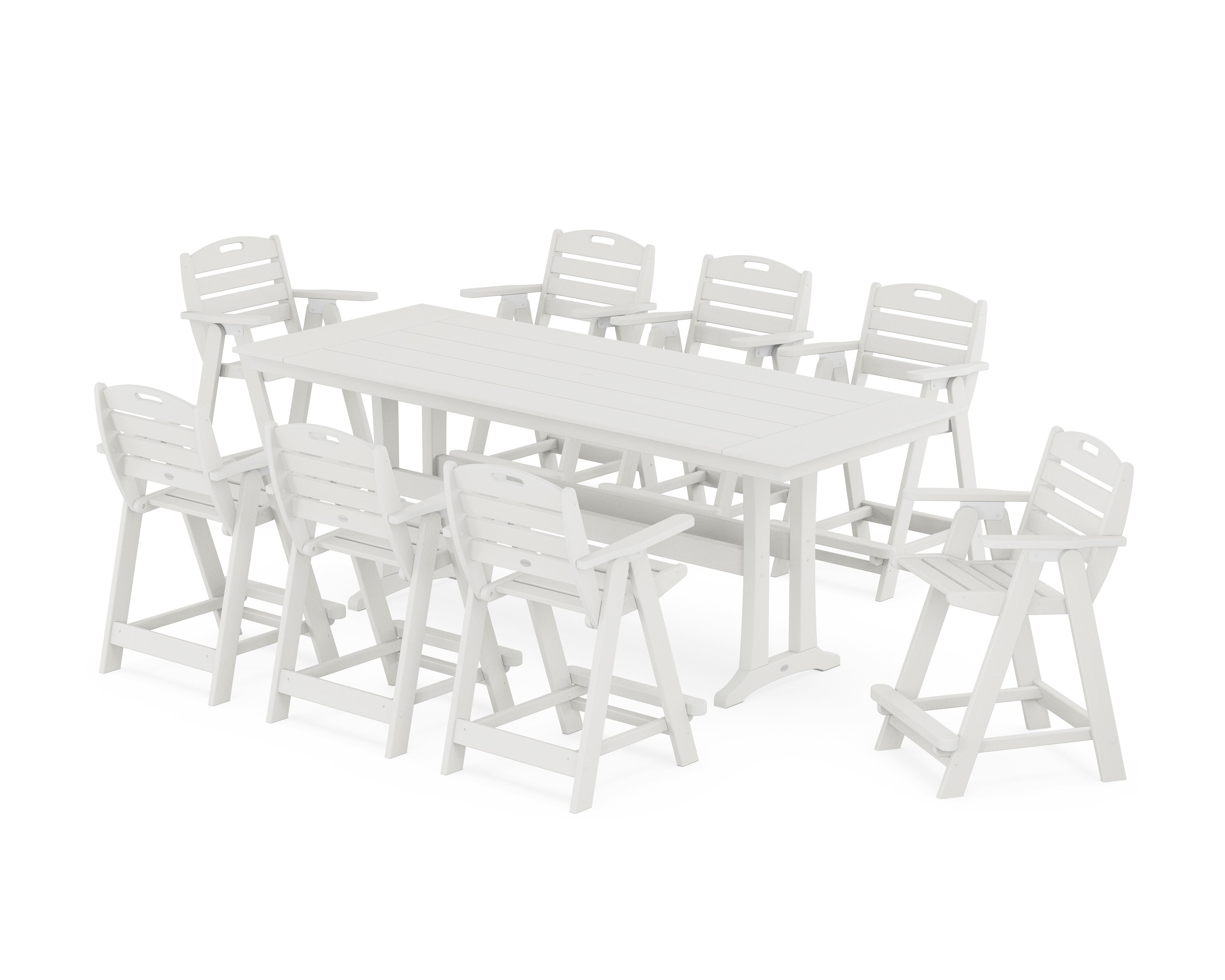 Nautical 9-Piece Farmhouse Counter Set with Trestle Legs in Vintage White