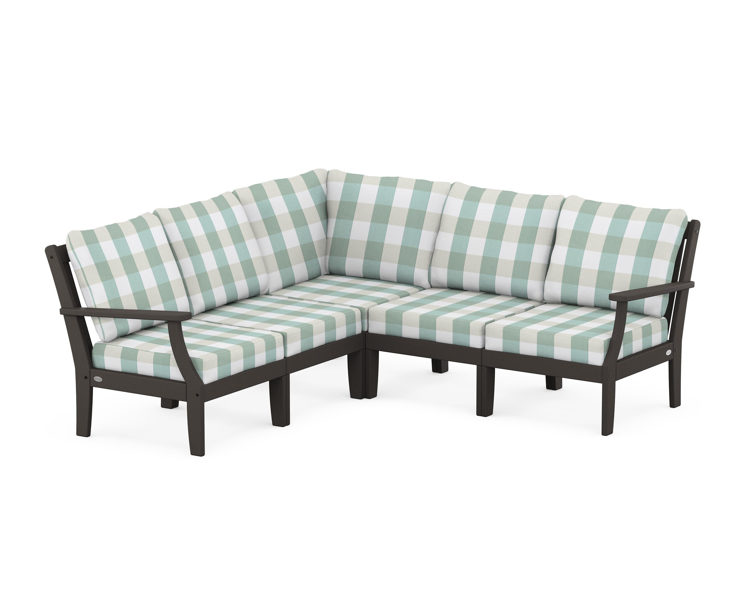 Braxton Modular 5-Piece Deep Seating Set in Vintage Coffee / Buffalo Plaid Glacier Spa