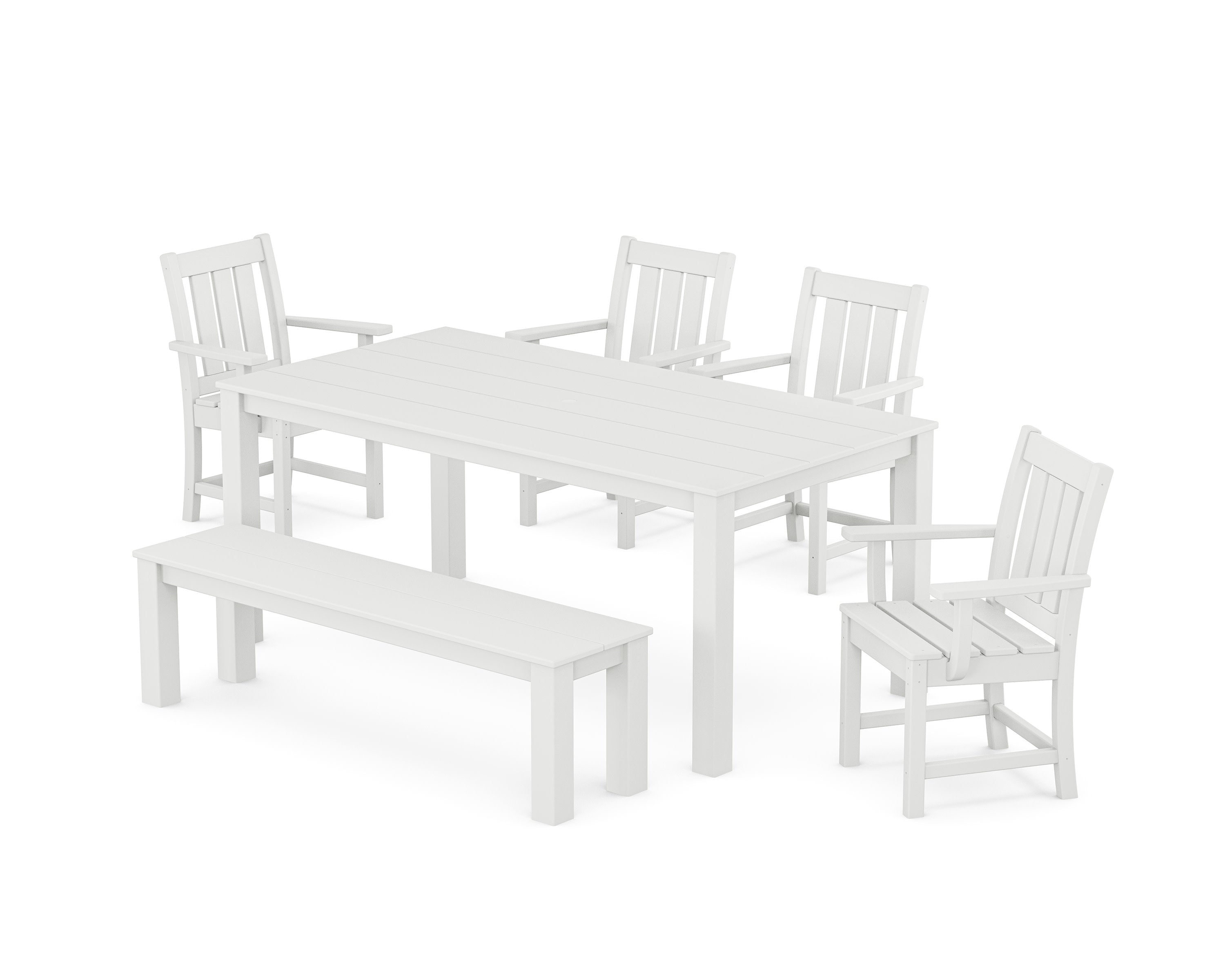 Oxford 6-Piece Parsons Dining Set with Bench in White