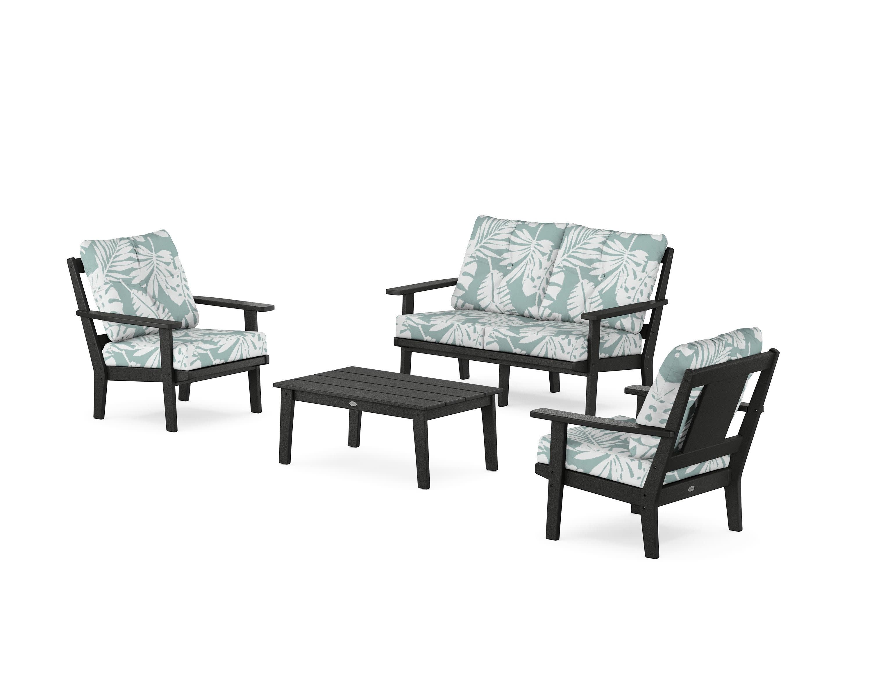 Prairie 4-Piece Deep Seating Set with Loveseat in Black / Leaf Glacier Spa