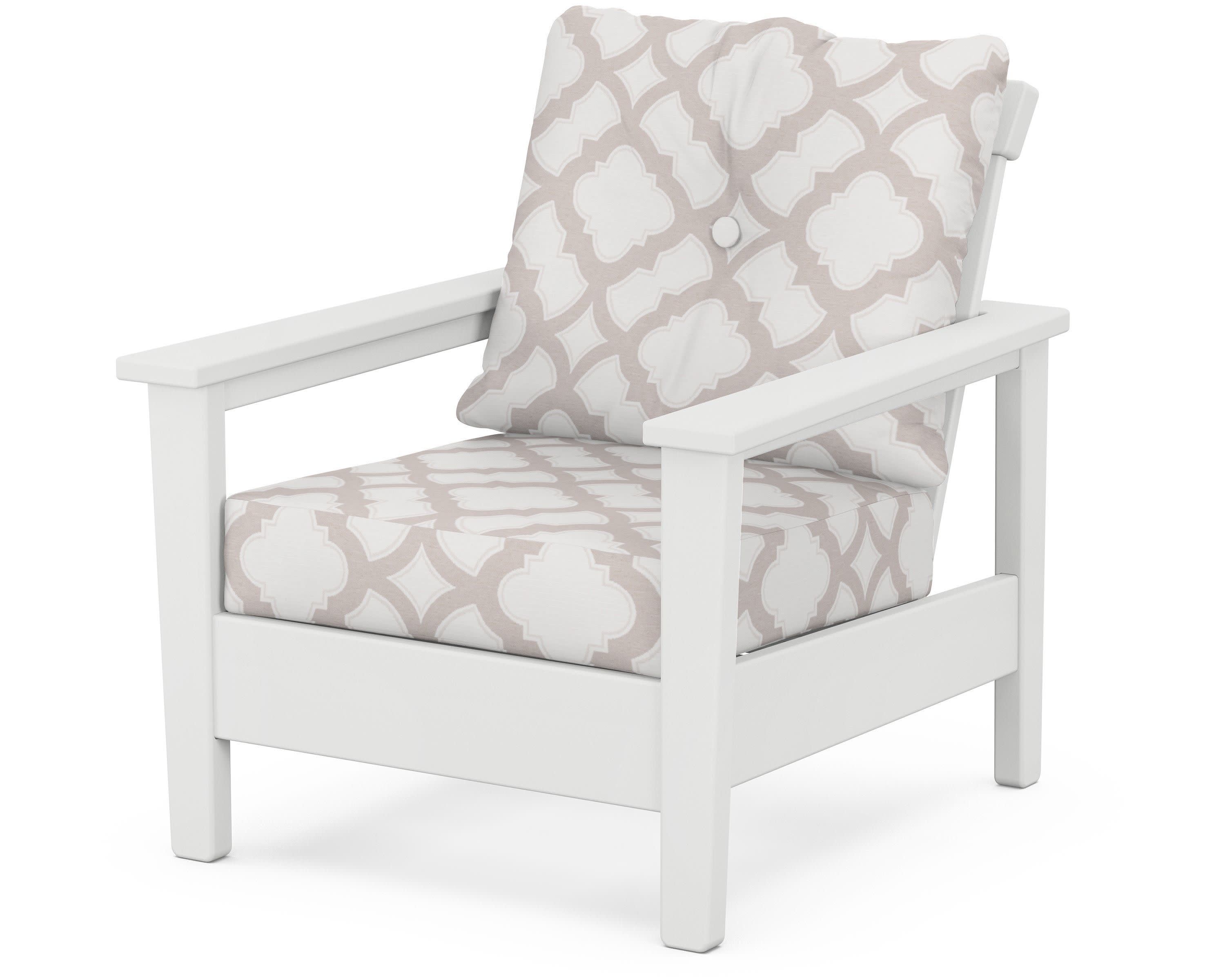 Prescott Deep Seating Chair in White / Trellis Dune Burlap
