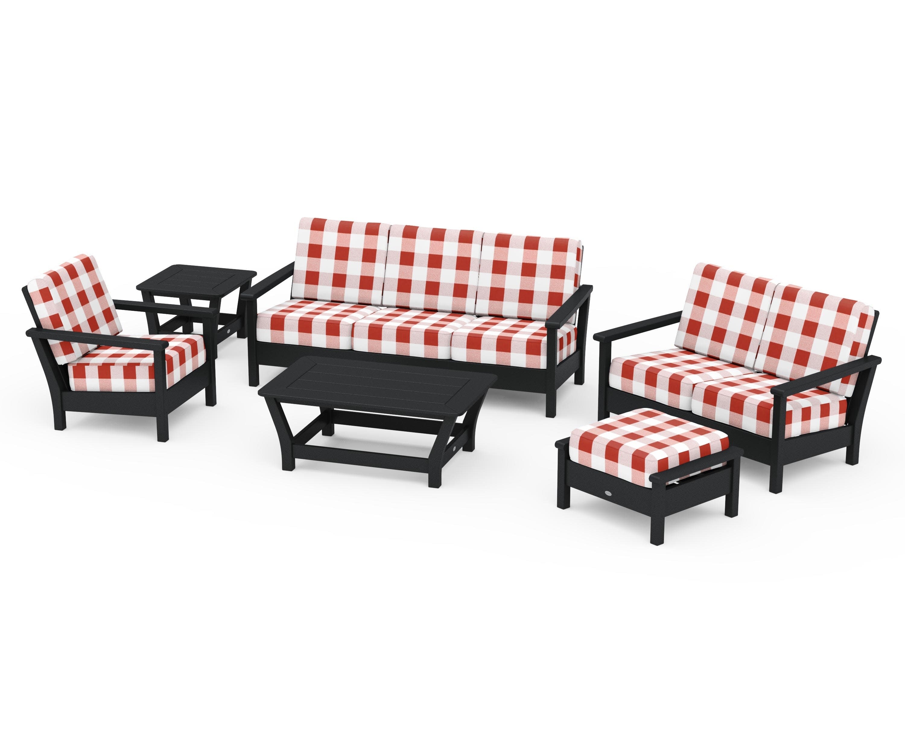 Harbour 6-Piece Outdoor Living Set in Black / Buffalo Plaid Crimson
