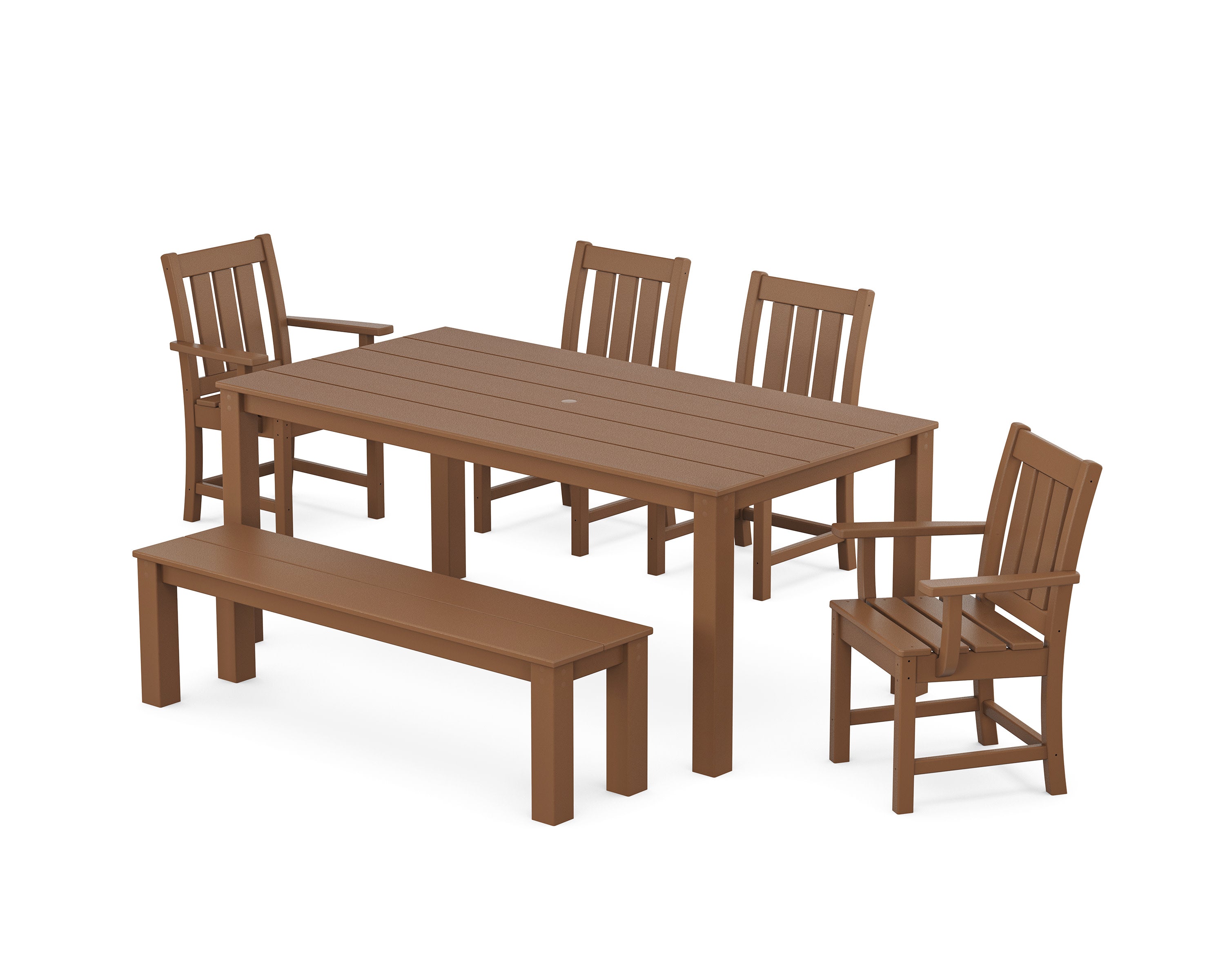 Oxford 6-Piece Parsons Dining Set with Bench in Teak