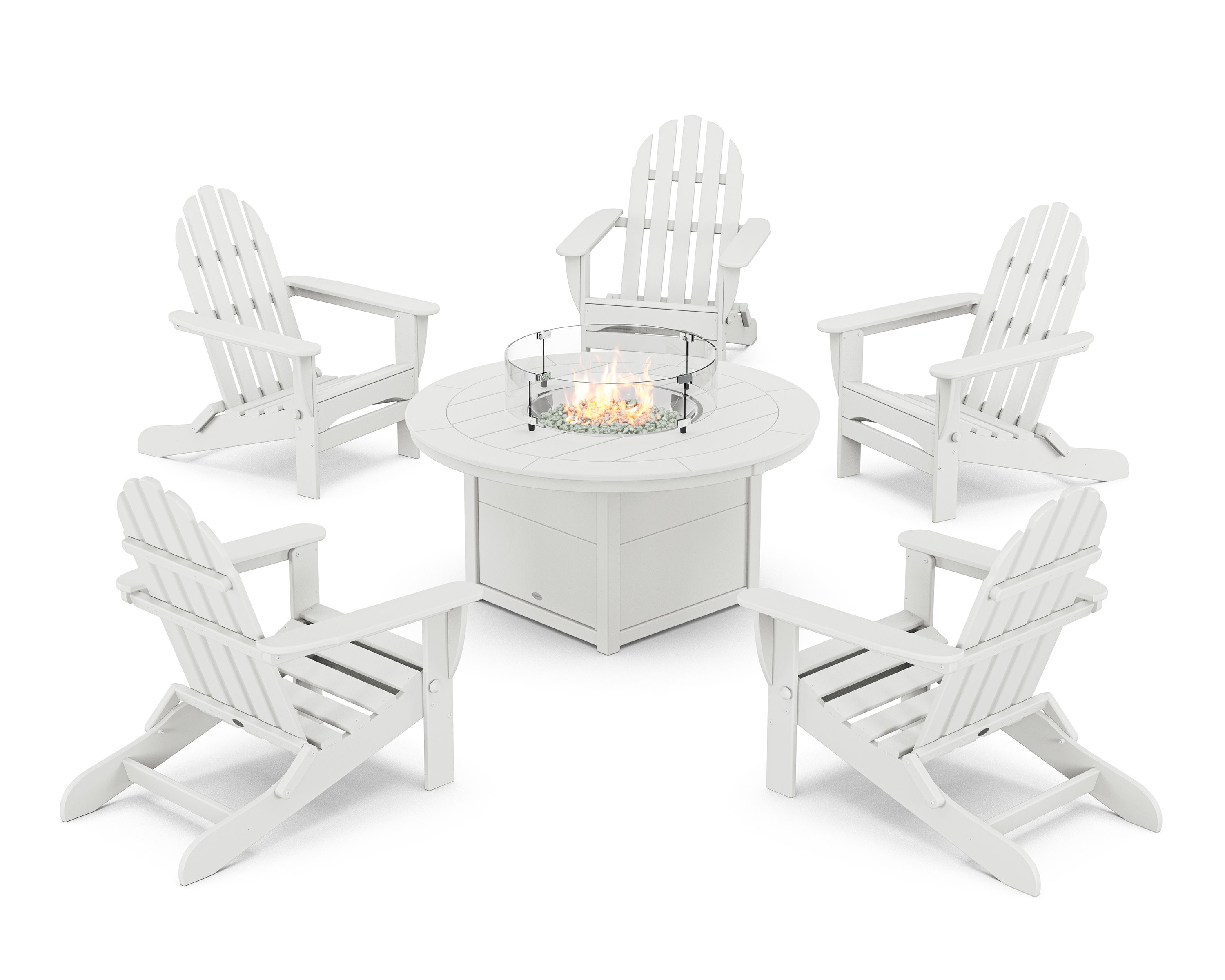 Classic Folding Adirondack 6-Piece Conversation Set with Fire Pit Table in White