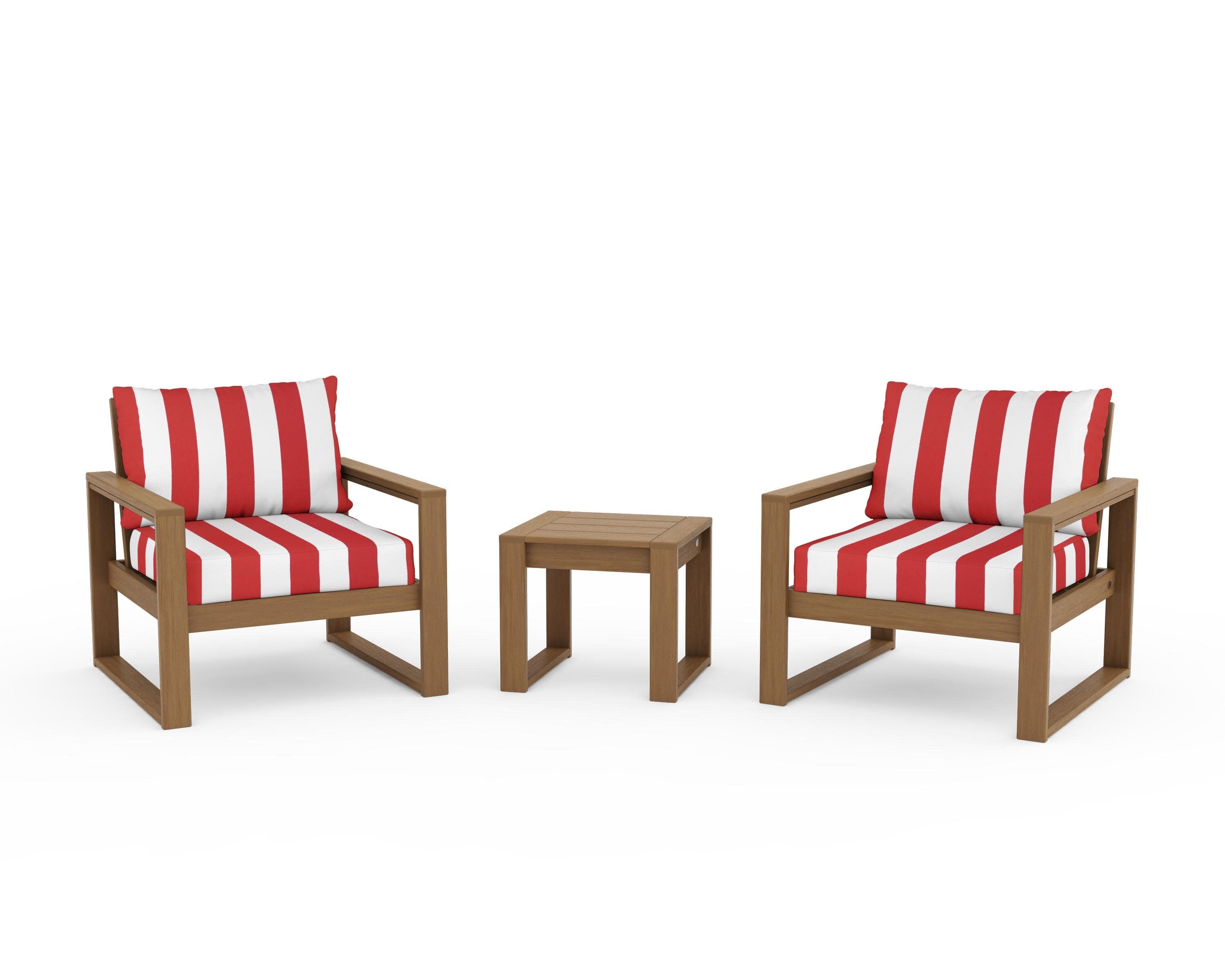 EDGE Sectional 3-Piece Deep Seating Set in Natural / Cabana Stripe Crimson