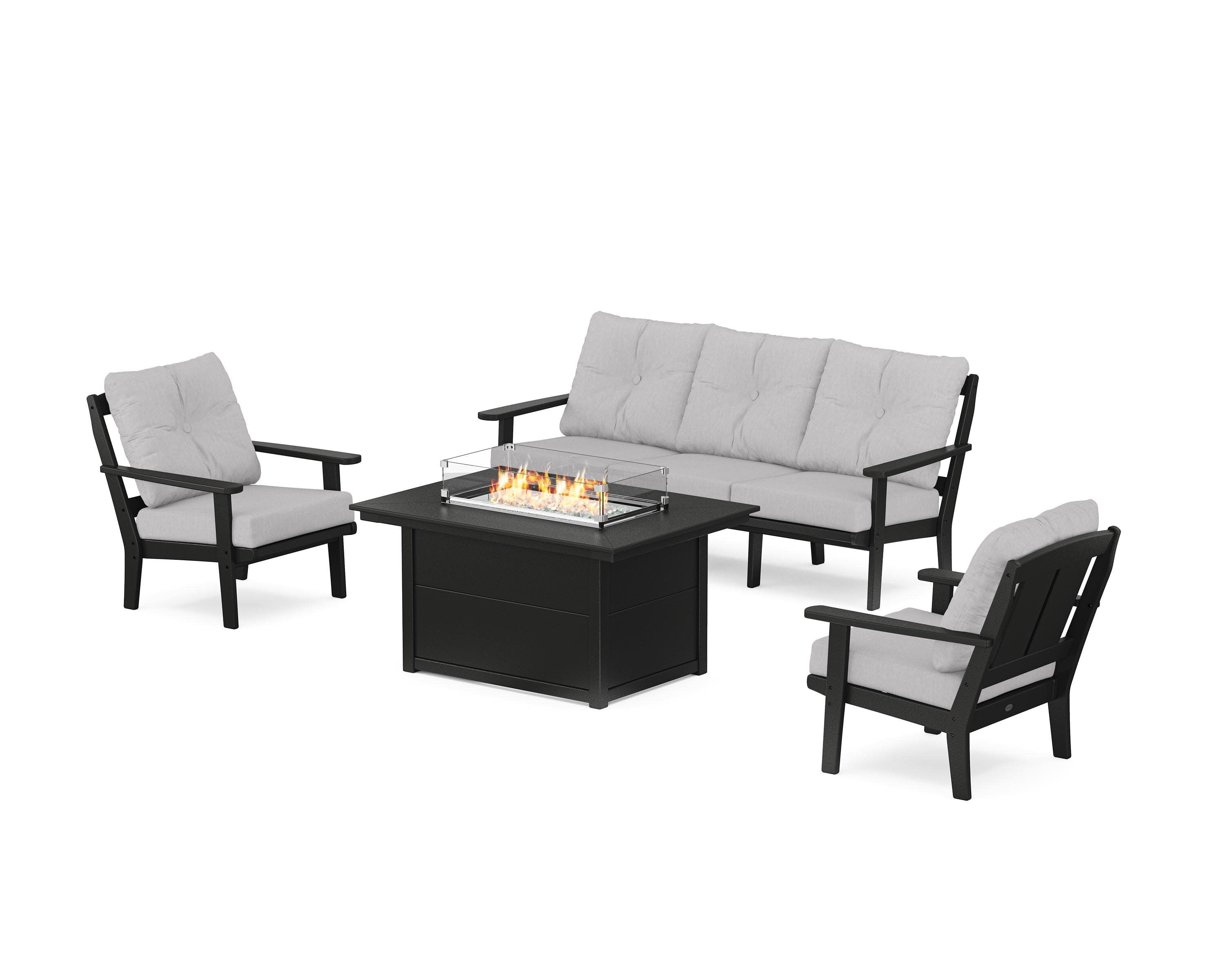 Mission Deep Seating Fire Pit Table Set in Black / Granite