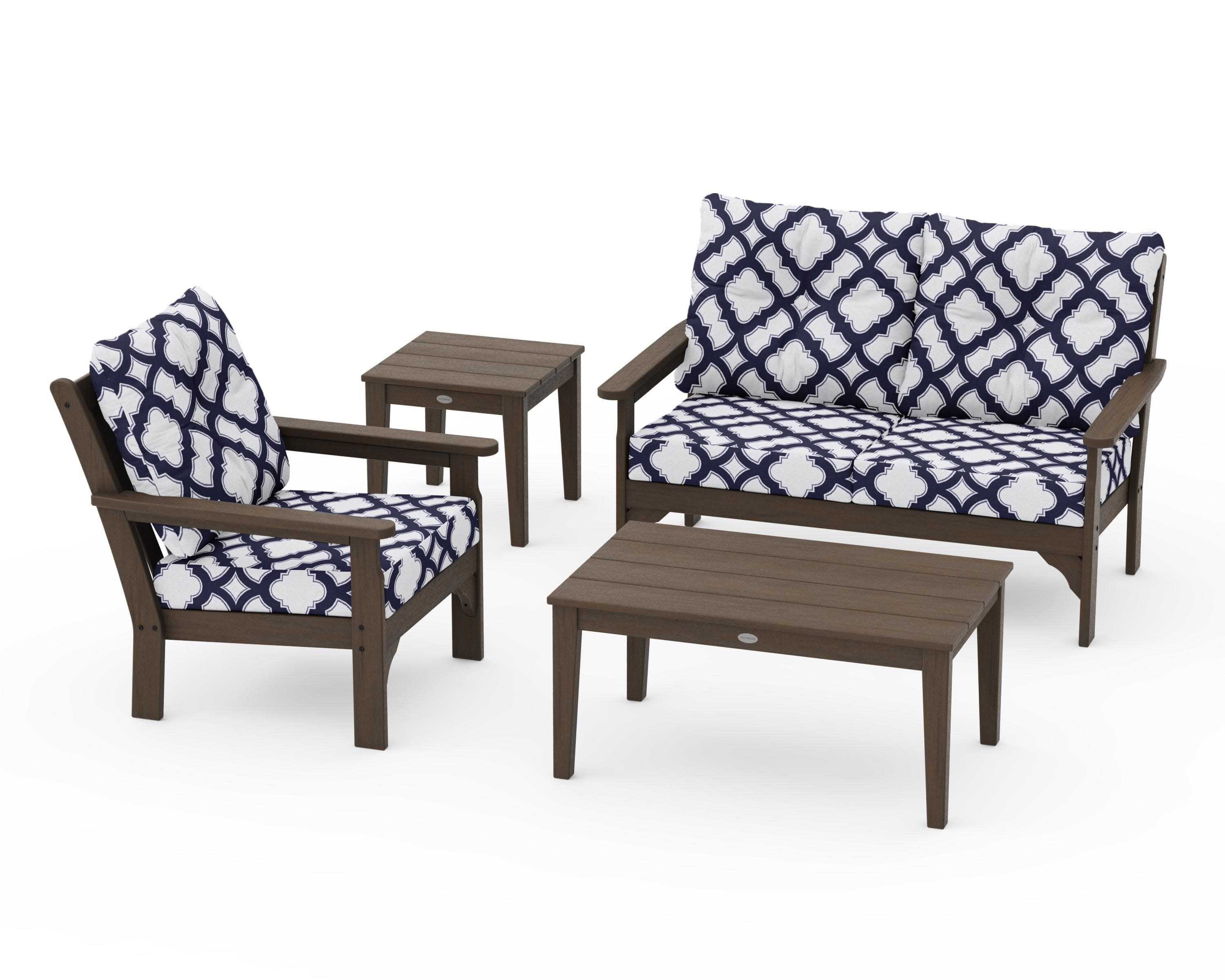 Vineyard 4-Piece Deep Seating Set in Kona / Trellis Navy