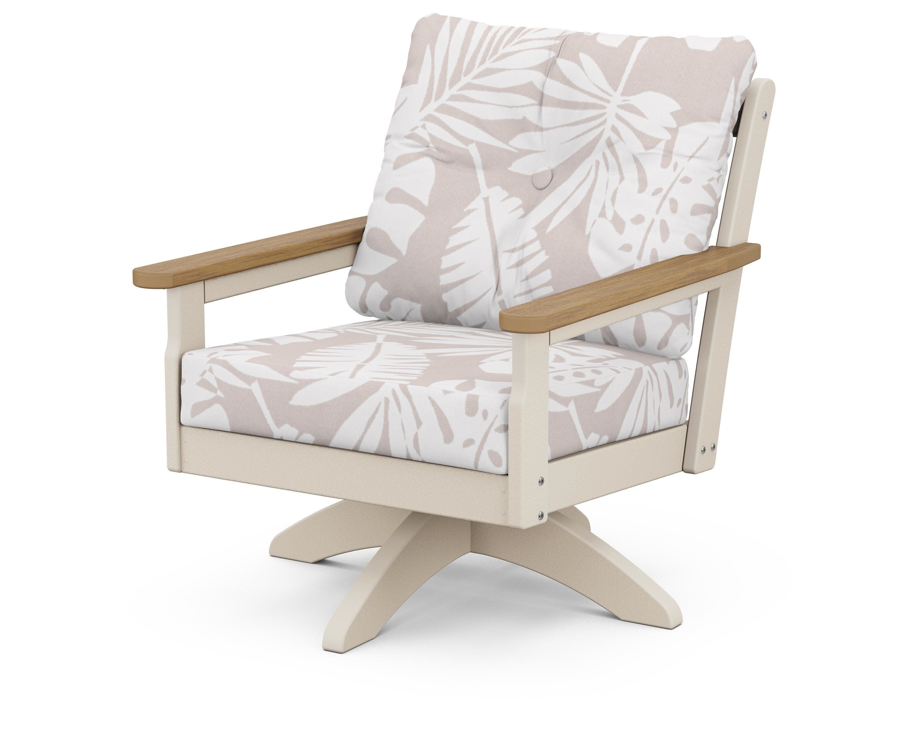 Vineyard Deep Seating Swivel Chair in Sand / Natural / Leaf Dune Burlap