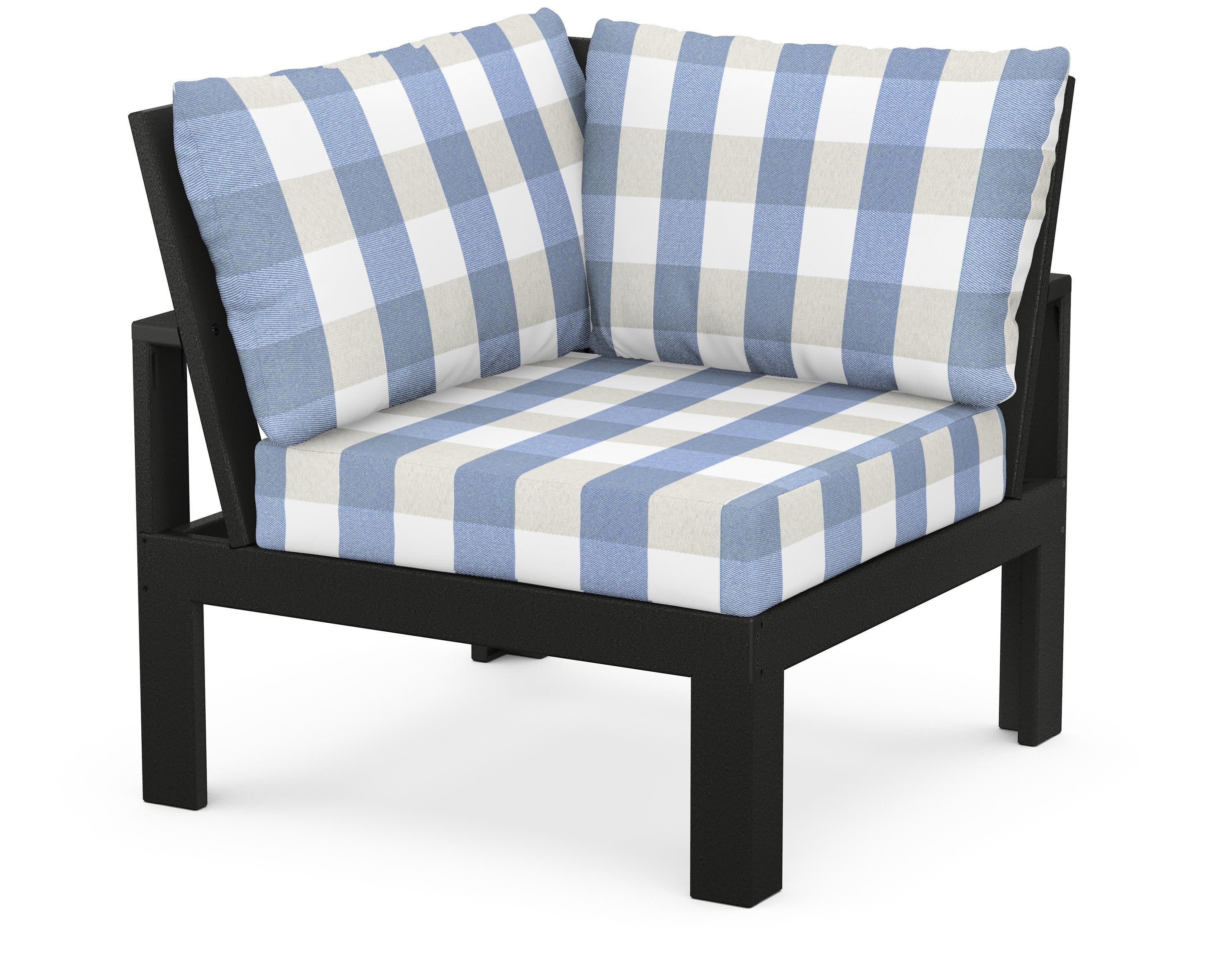 Modular Corner Chair in Black / Buffalo Plaid Sky Blue