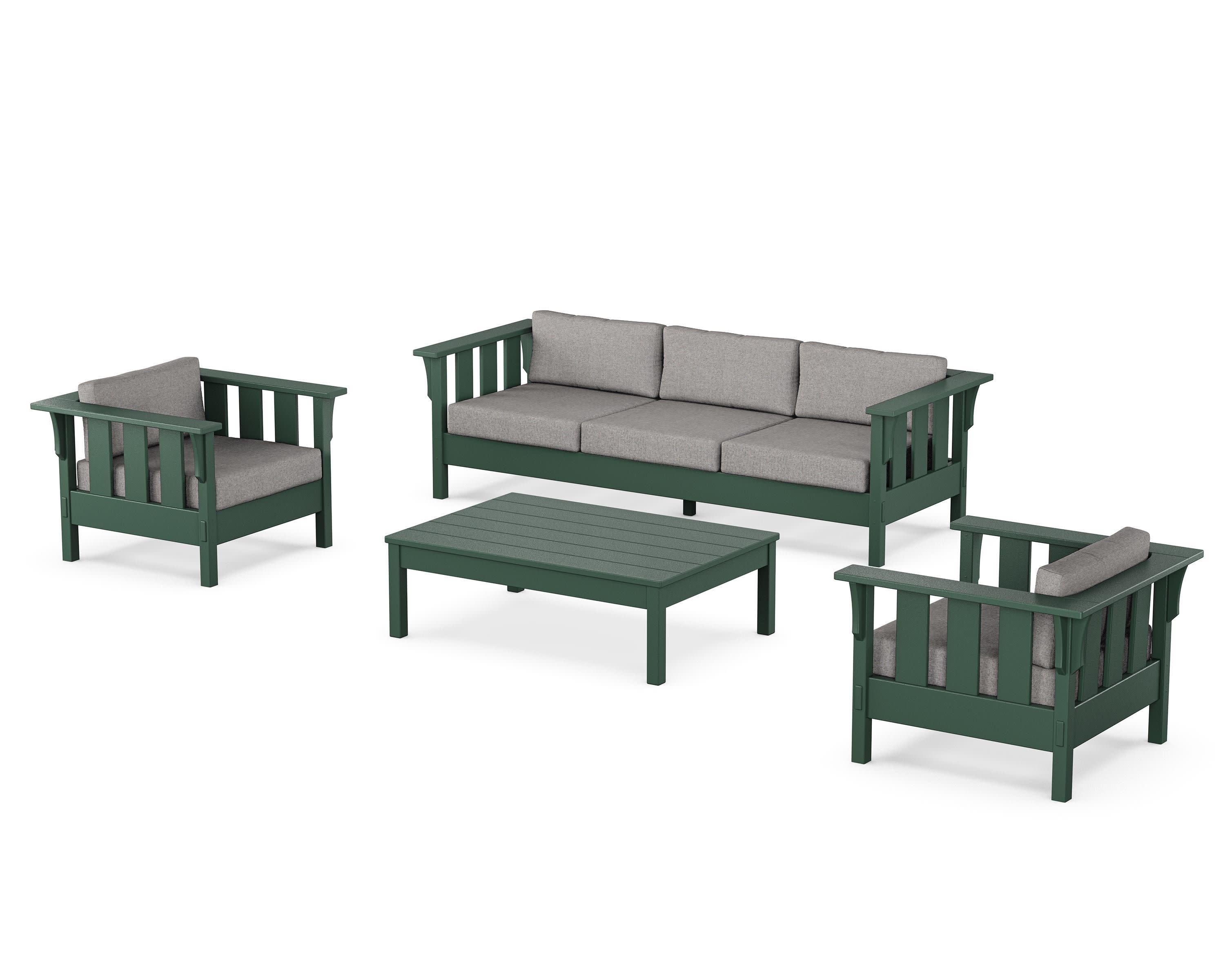 Acadia 4-Piece Deep Seating Set with Sofa in Green / Grey Mist