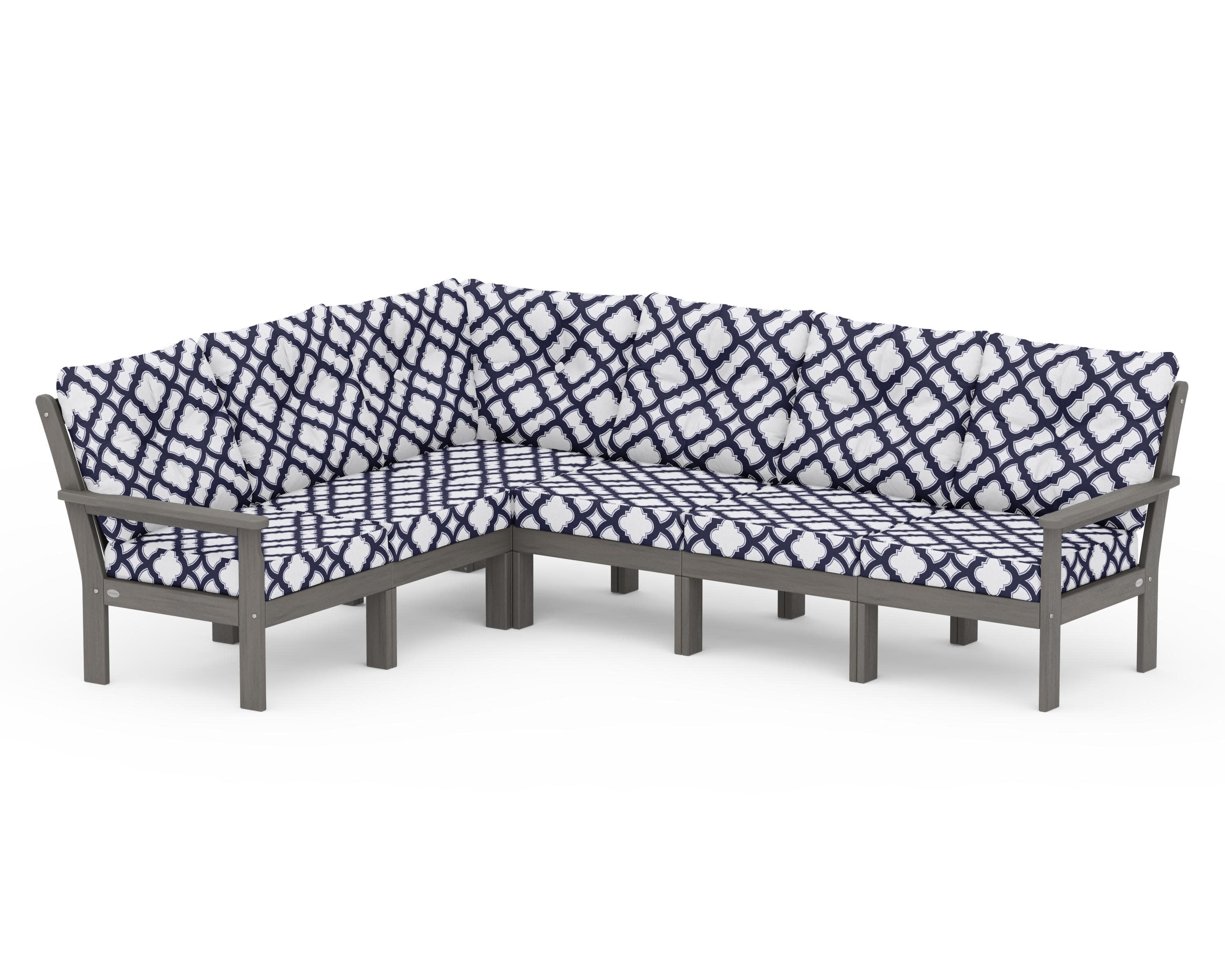 Vineyard 6-Piece Sectional in Driftwood / Trellis Navy