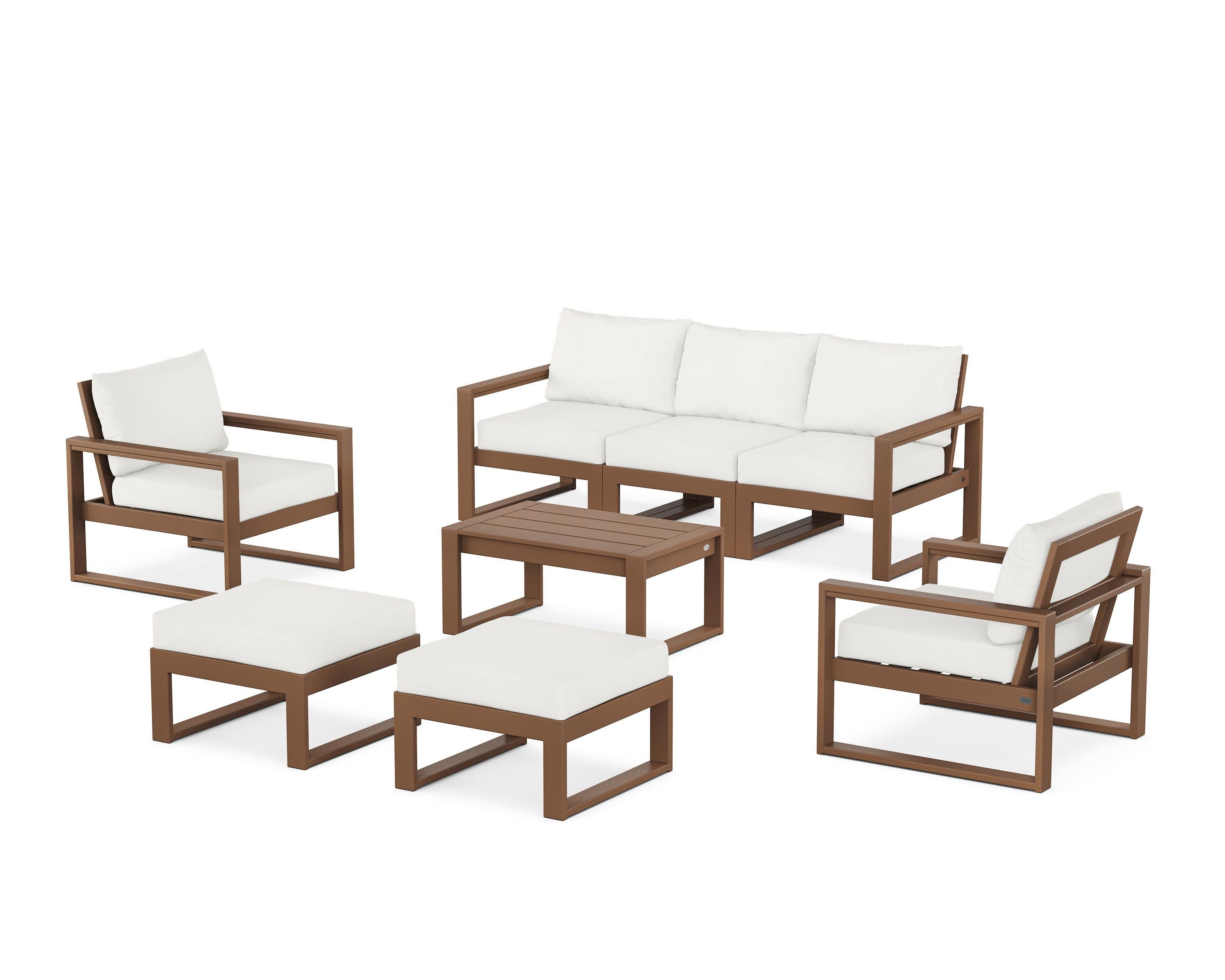 EDGE Sectional 8-Piece Lounge Sofa Set in Teak / Natural Linen