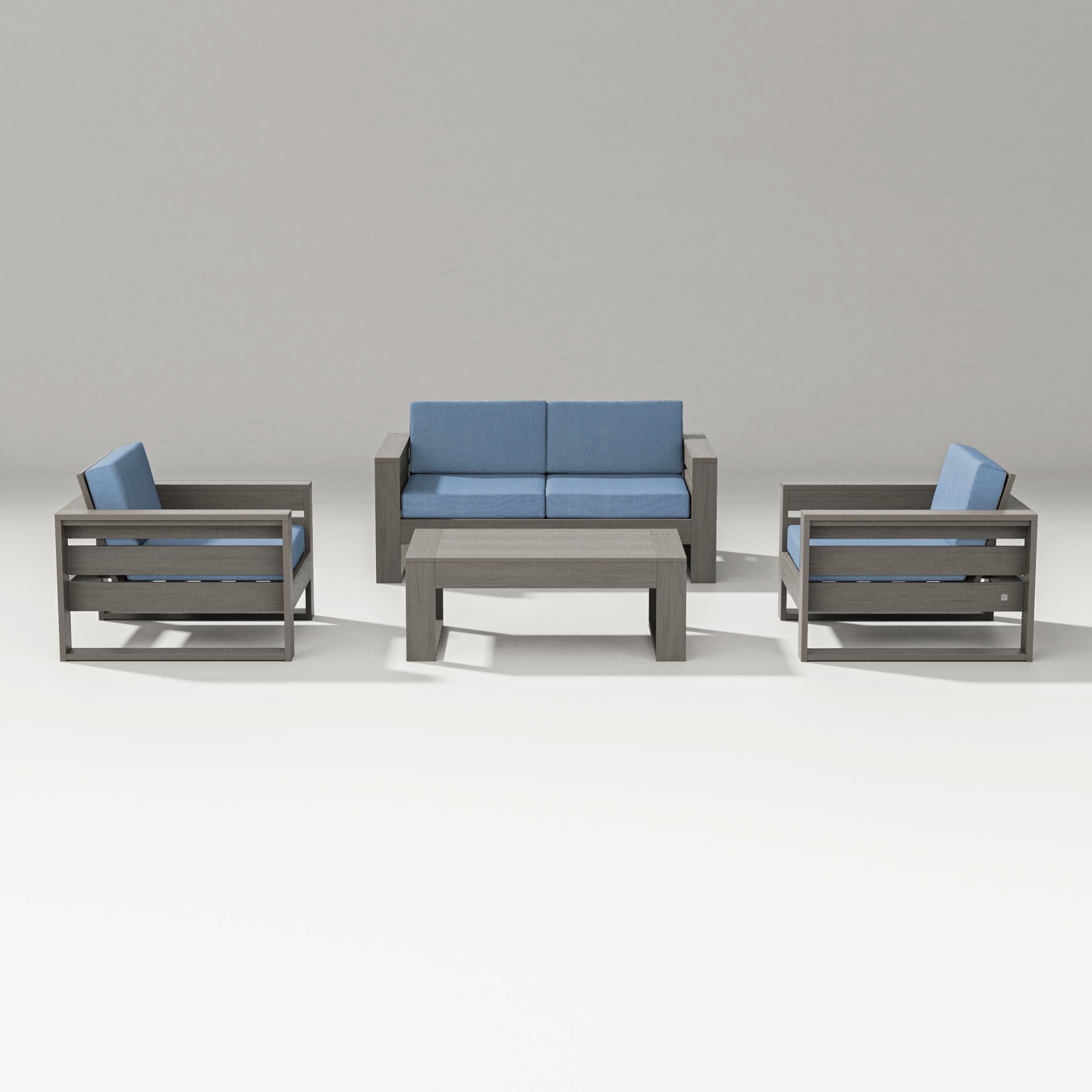 Latitude 4-Piece Lounge Loveseat Set in Driftwood / Sky Blue