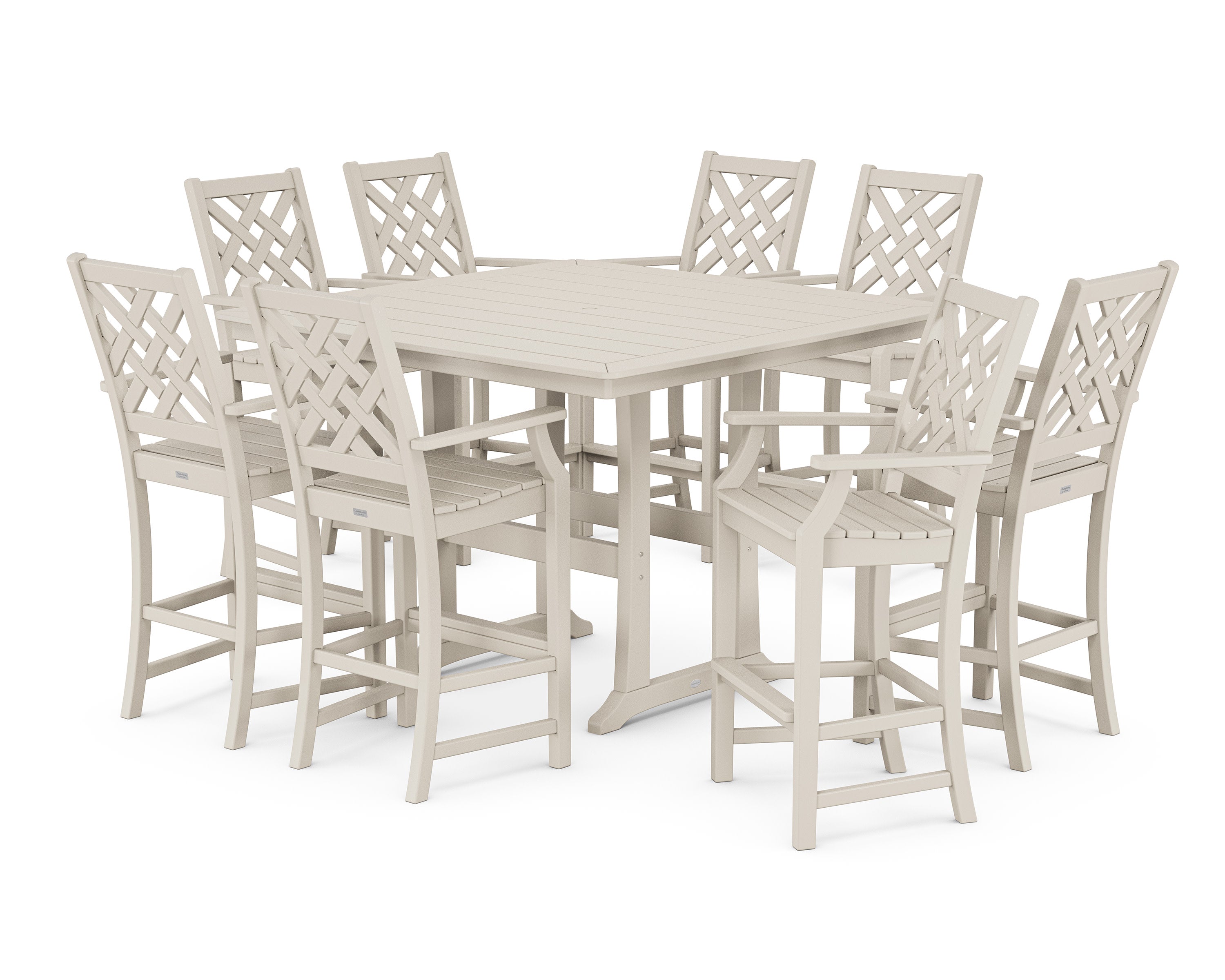 Wovendale 9-Piece Square Bar Set with Trestle Legs in Sand