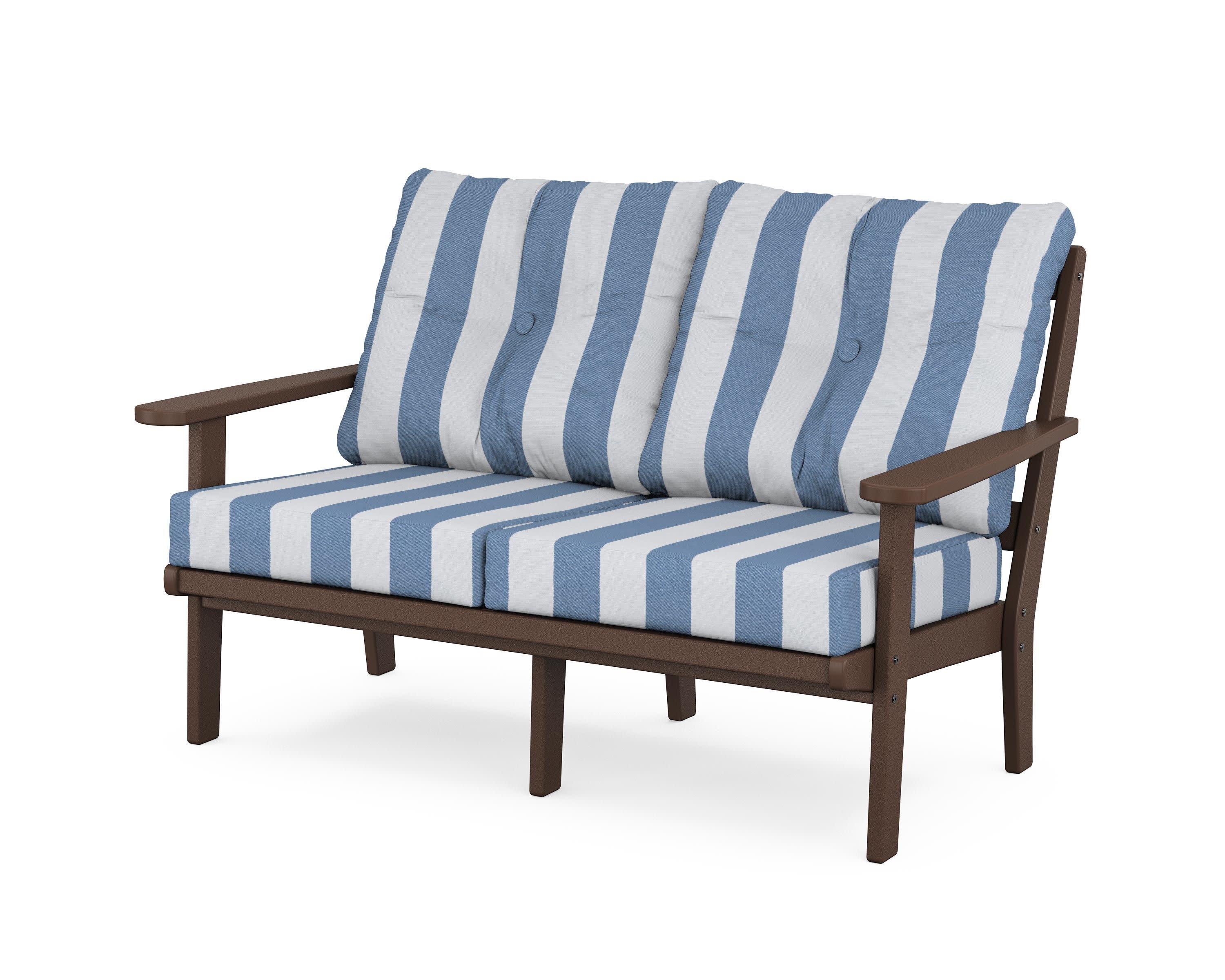 Mission Deep SeatingLoveseat in Mahogany / Cabana Stripe Sky Blue