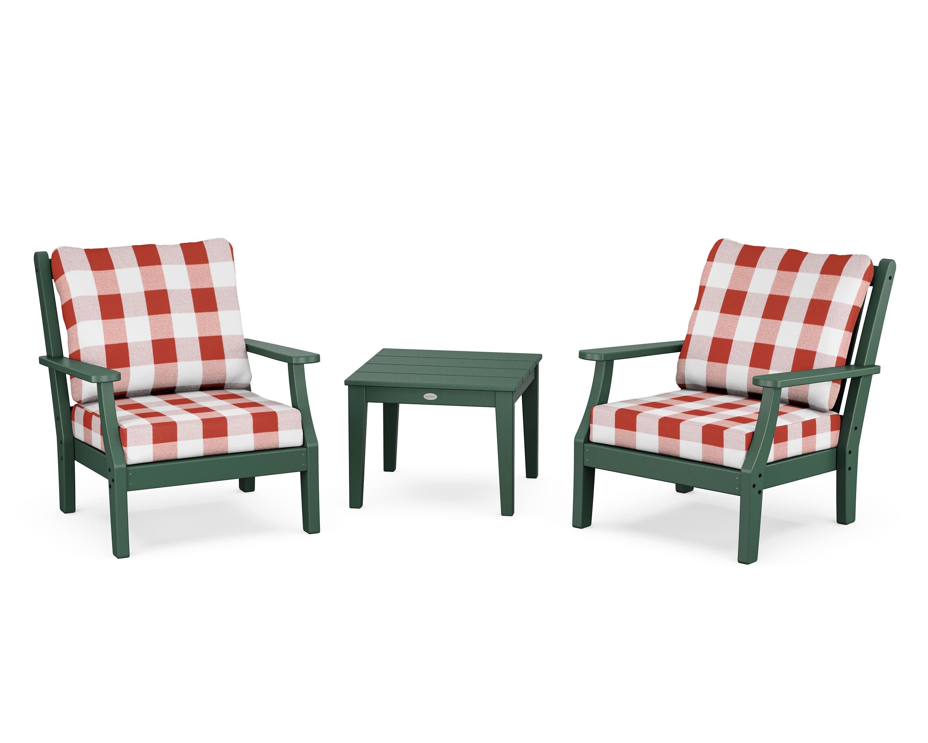 Wovendale 3-Piece Deep Seating Set in Green / Buffalo Plaid Crimson