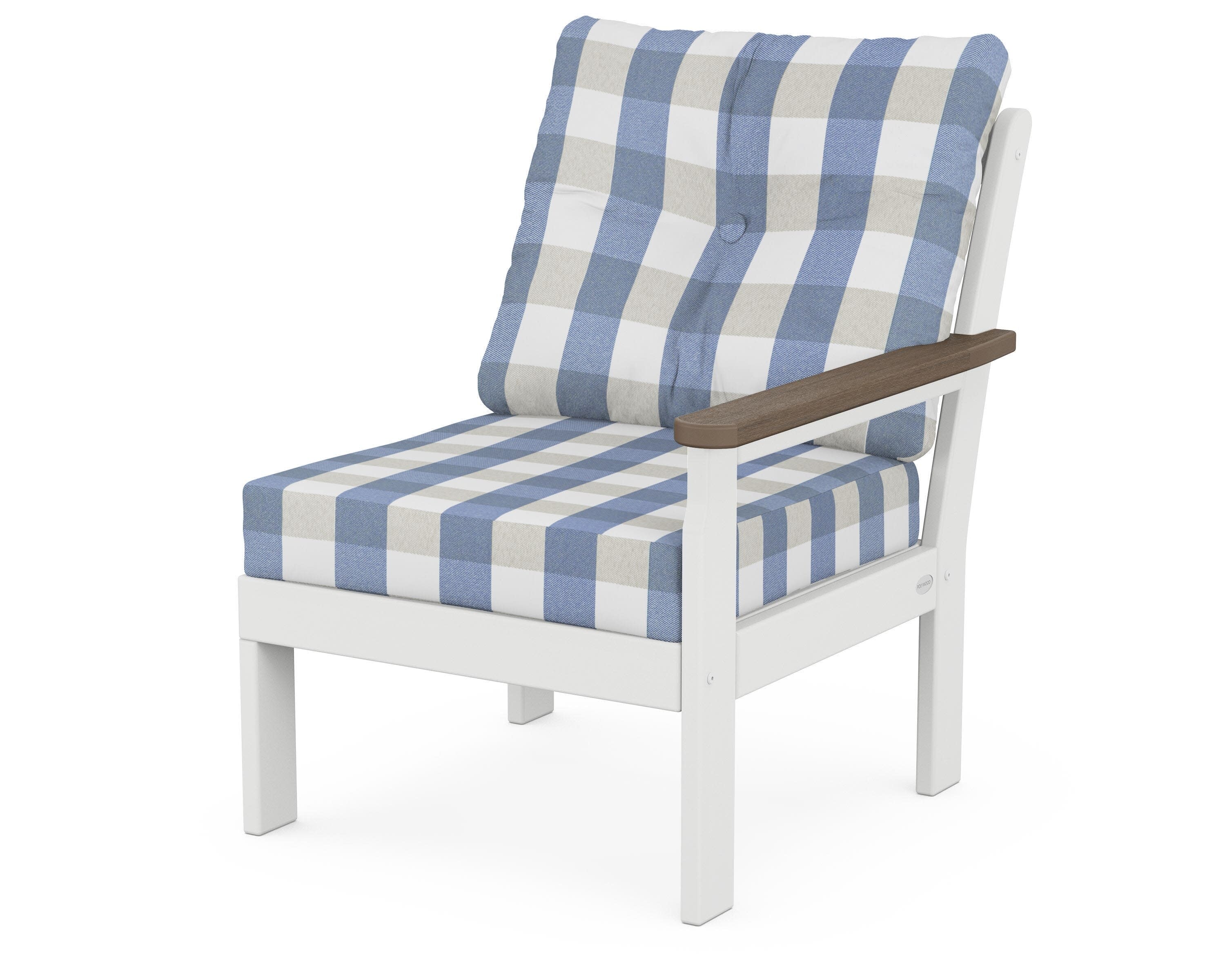 Vineyard Modular Right Arm Chair in White / Kona / Buffalo Plaid Sky Blue