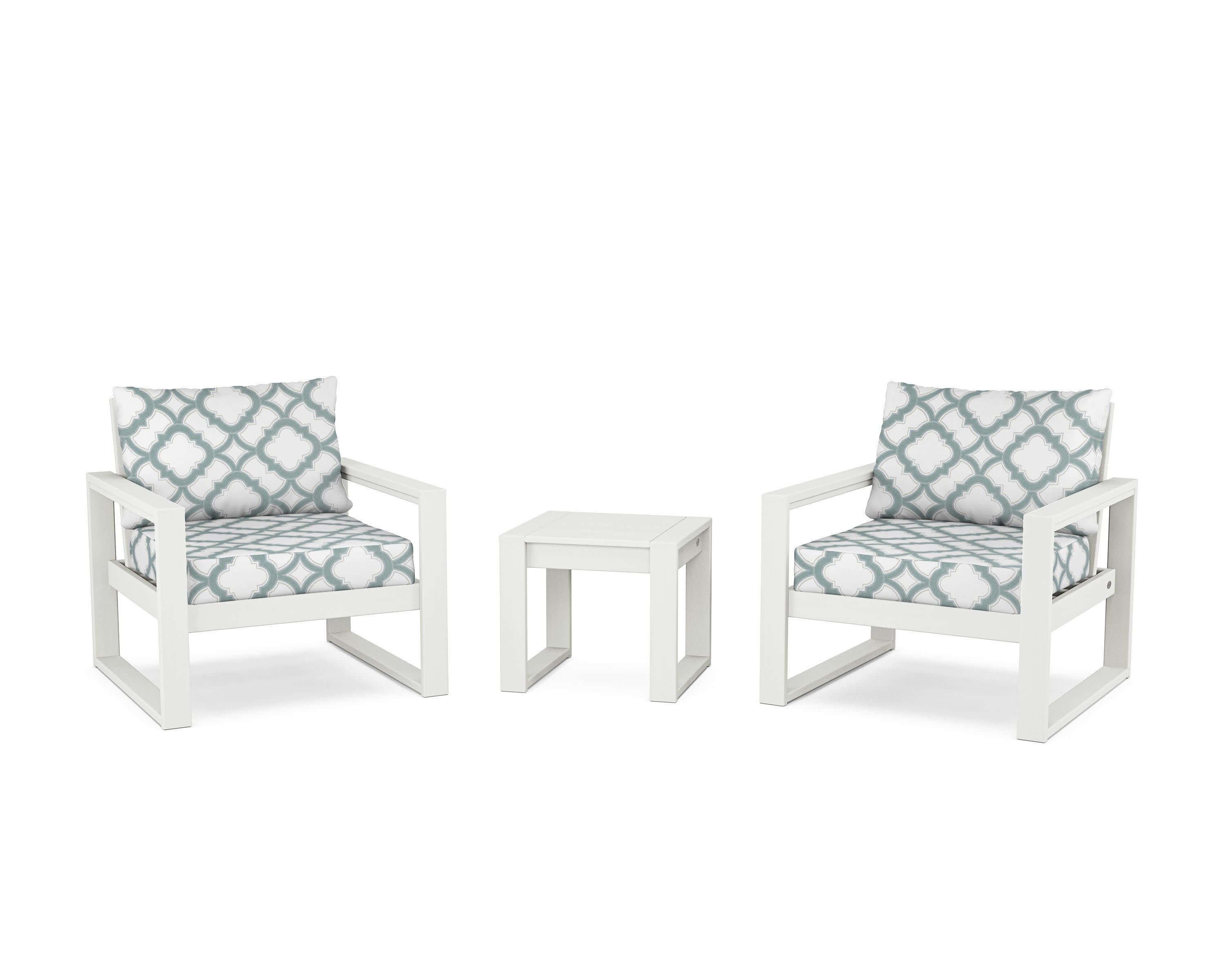 EDGE Sectional 3-Piece Deep Seating Set in Vintage White / Trellis Glacier Spa