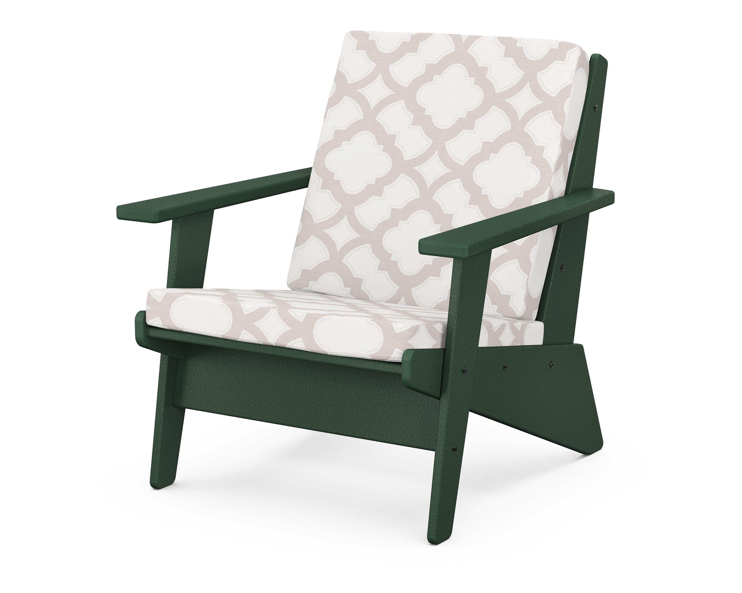 Riviera Modern Lounge Chair in Green / Trellis Dune Burlap