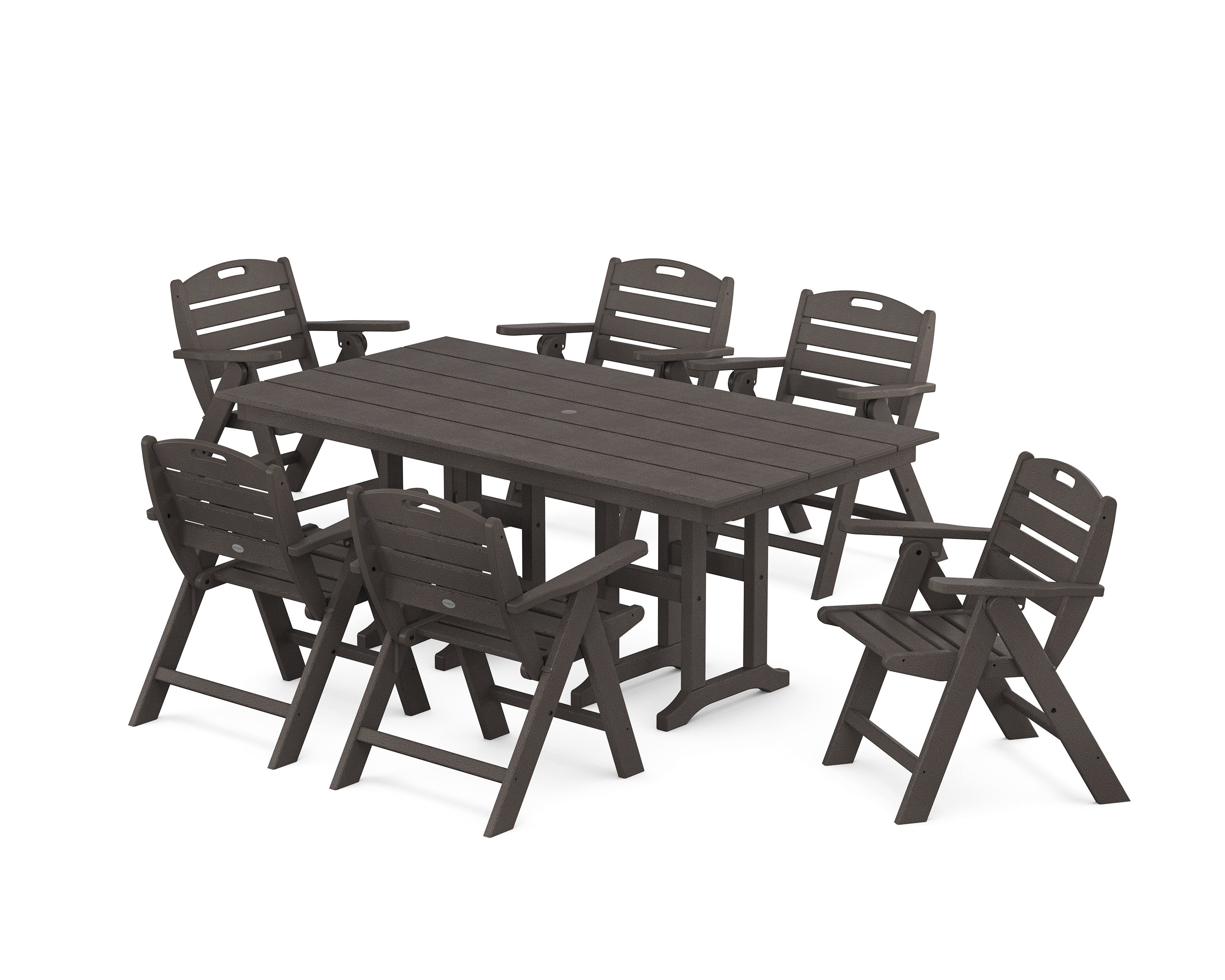 Nautical Lowback 7-Piece Farmhouse Dining Set in Vintage Coffee