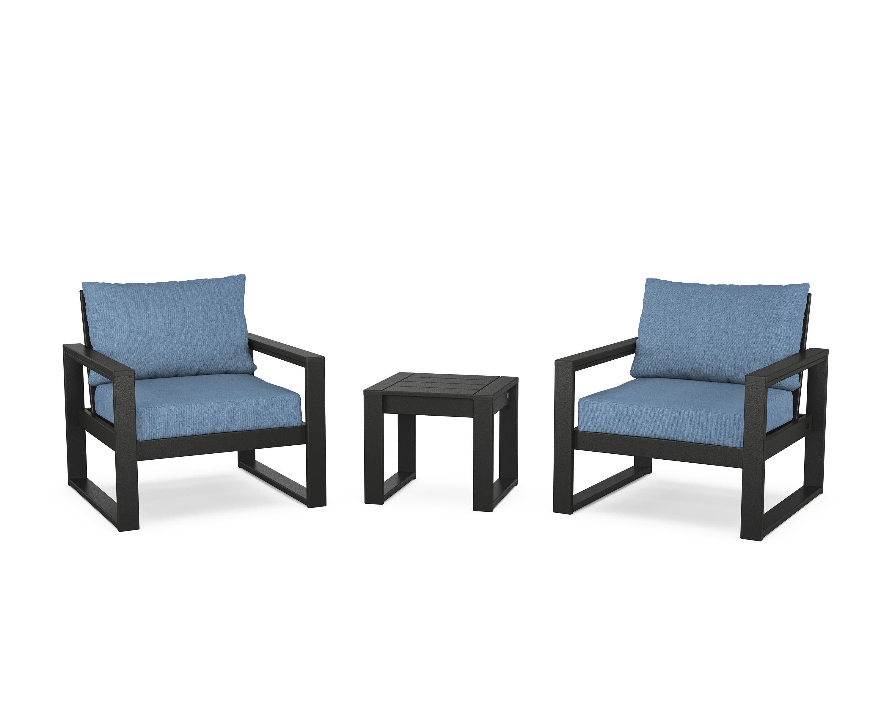EDGE Sectional 3-Piece Deep Seating Set in Black / Sky Blue