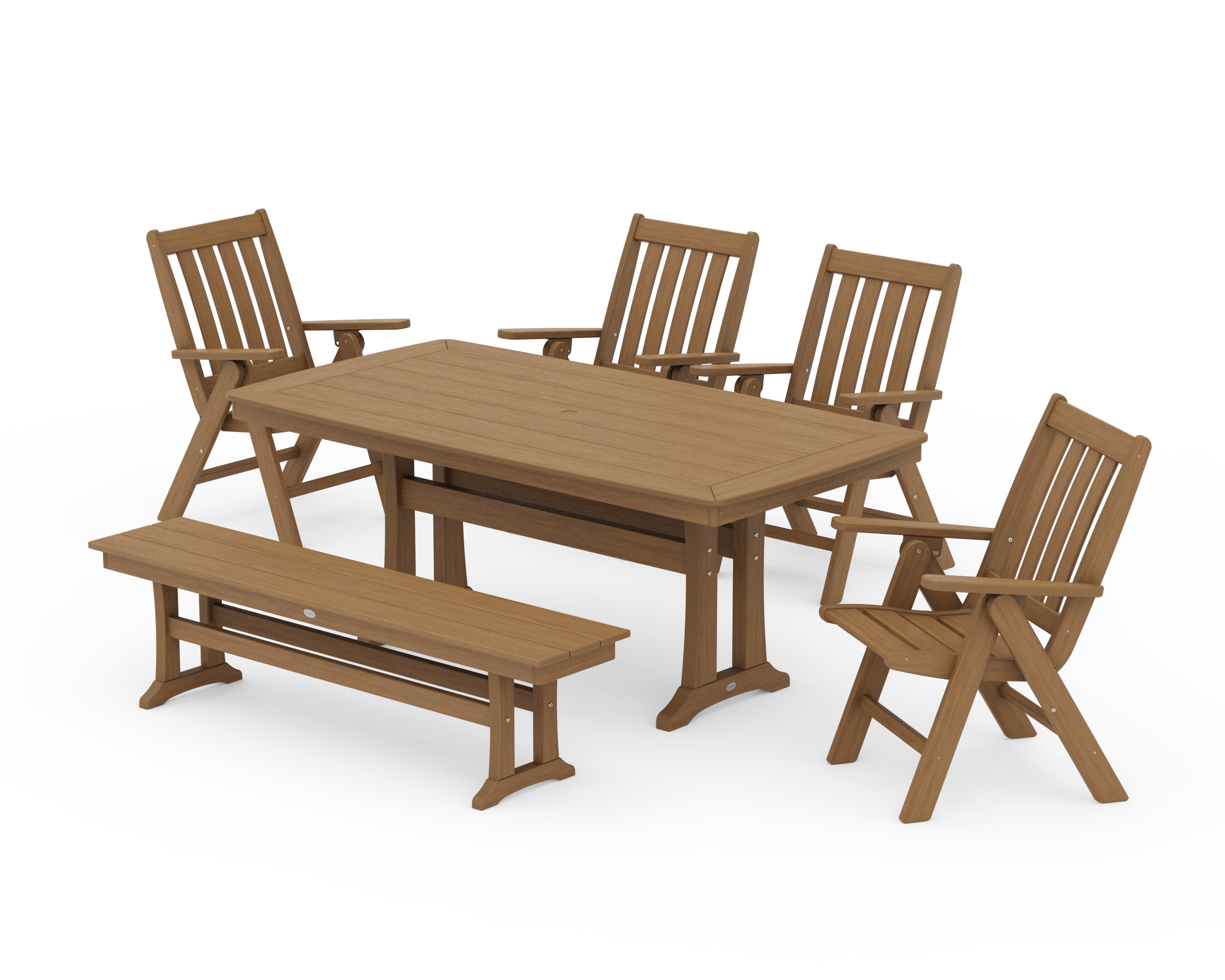 Vineyard Folding Chair 6-Piece Dining Set with Trestle Legs and Bench in Natural