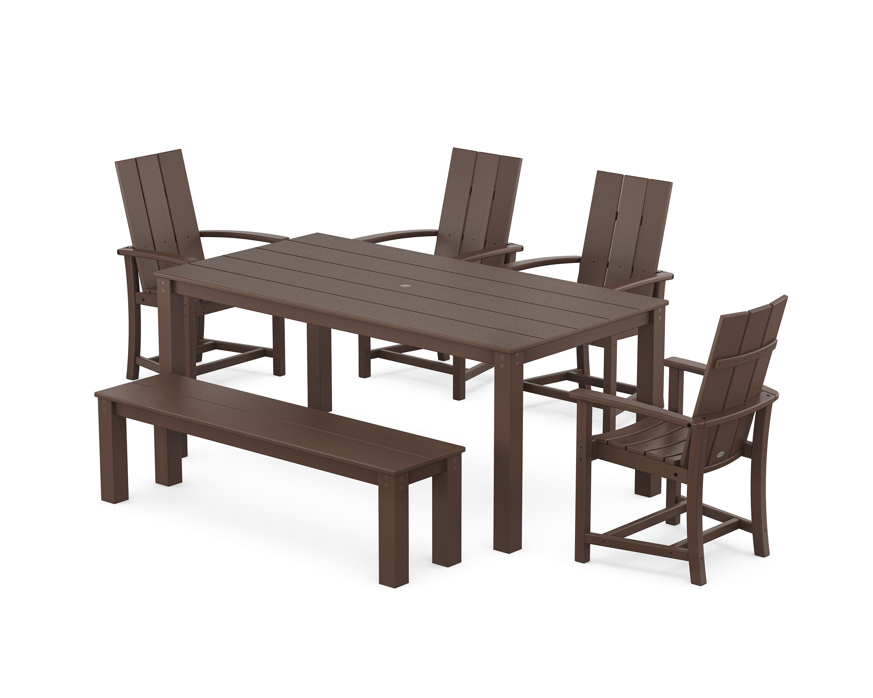 Modern Adirondack 6-Piece Parsons Dining Set with Bench in Mahogany