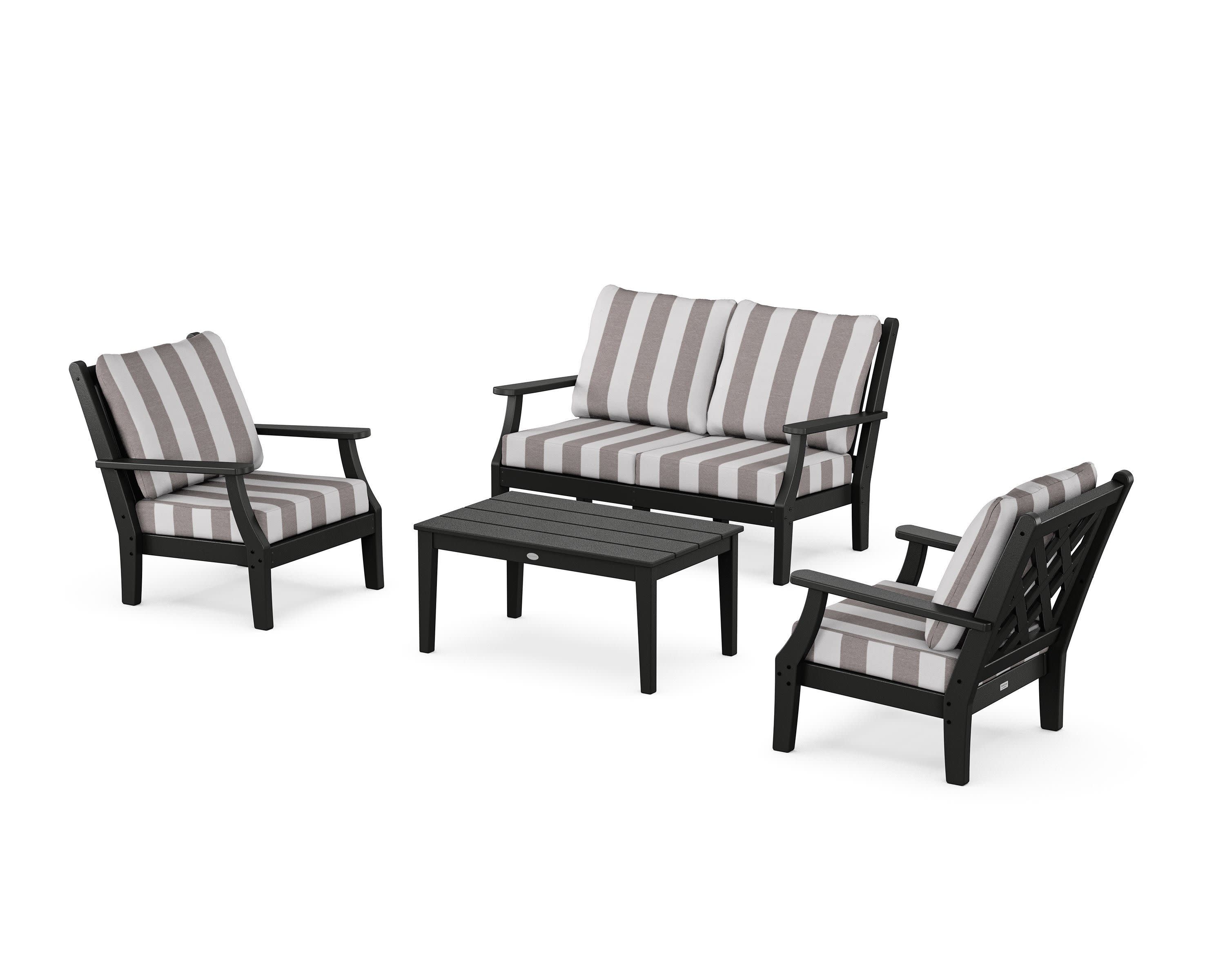 Wovendale 4-Piece Deep Seating Set with Loveseat in Black / Cabana Stripe Grey Mist