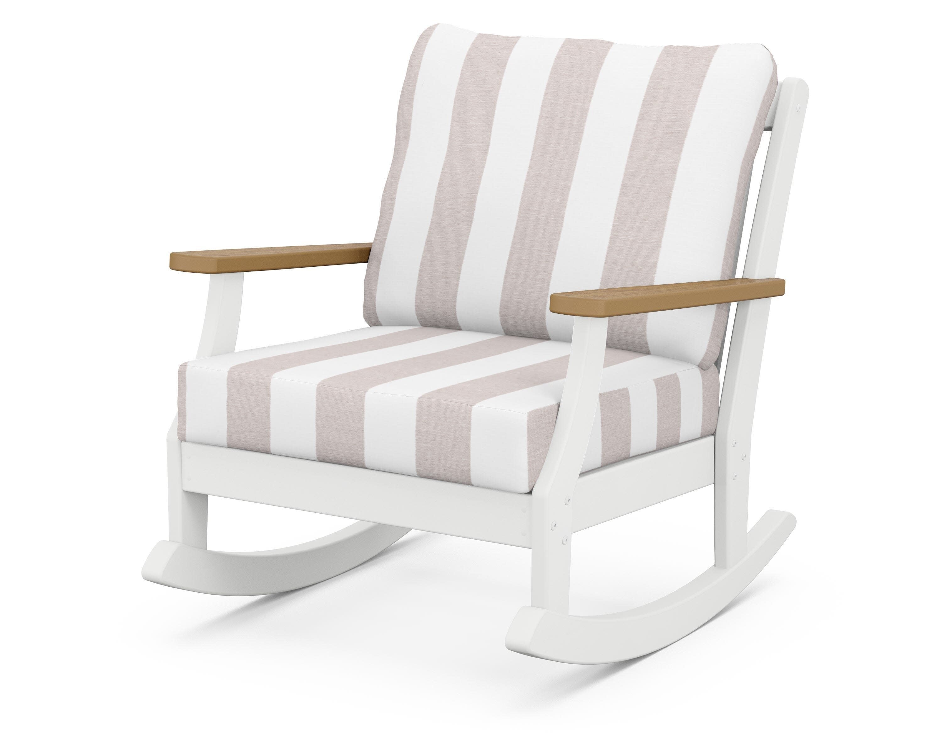 Braxton Deep Seating Rocking Chair in White / Natural / Cabana Stripe Dune Burlap
