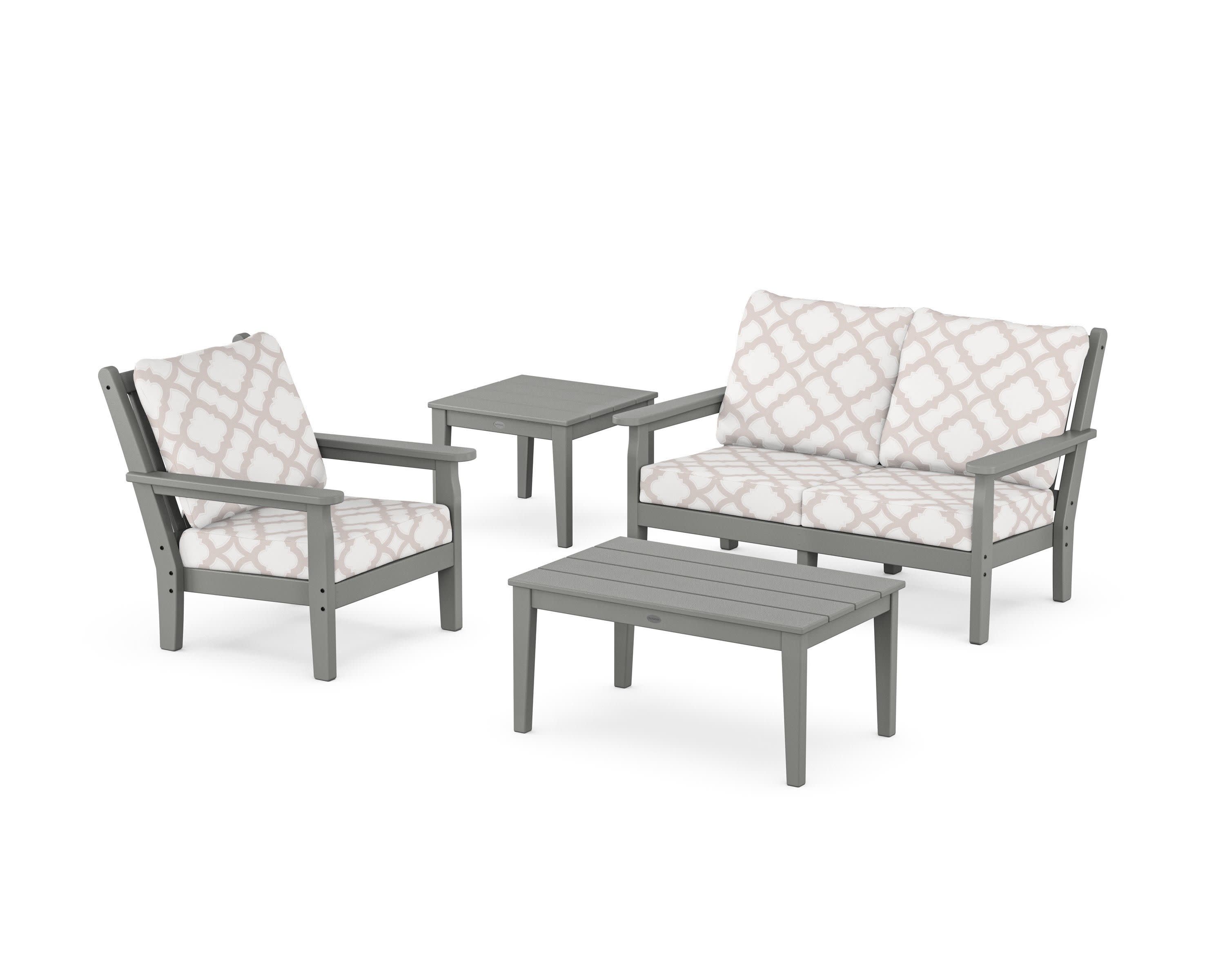 Chippendale 4-Piece Deep Seating Set in Slate Grey / Trellis Dune Burlap