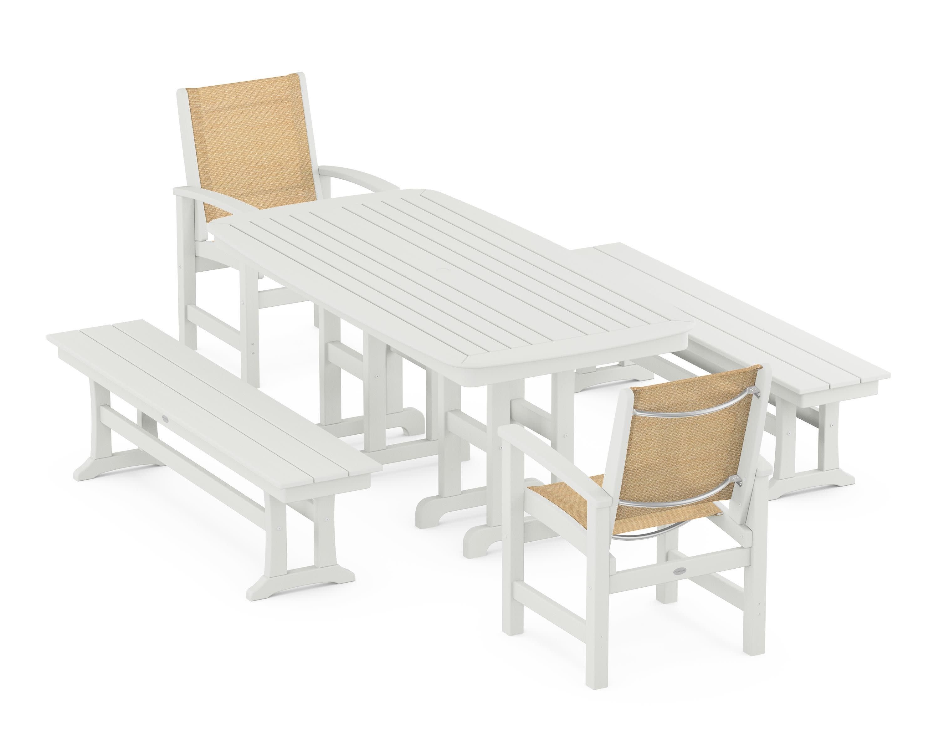 Coastal 5-Piece Dining Set in Vintage White / Dupioni Apricot Sling
